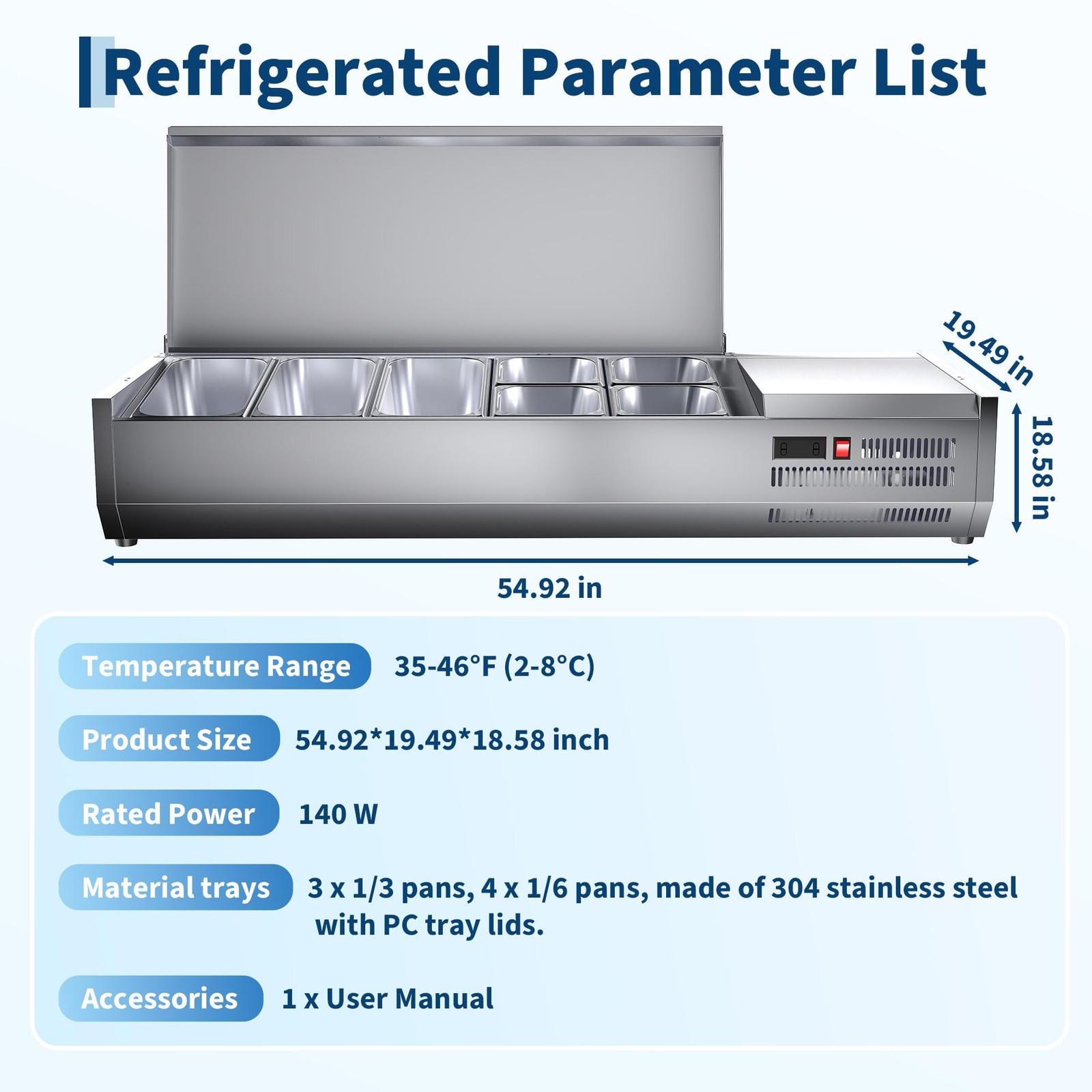 Prep Station, W Countertop Refrigerated Preparation Table, with One 1/3 Pan 130