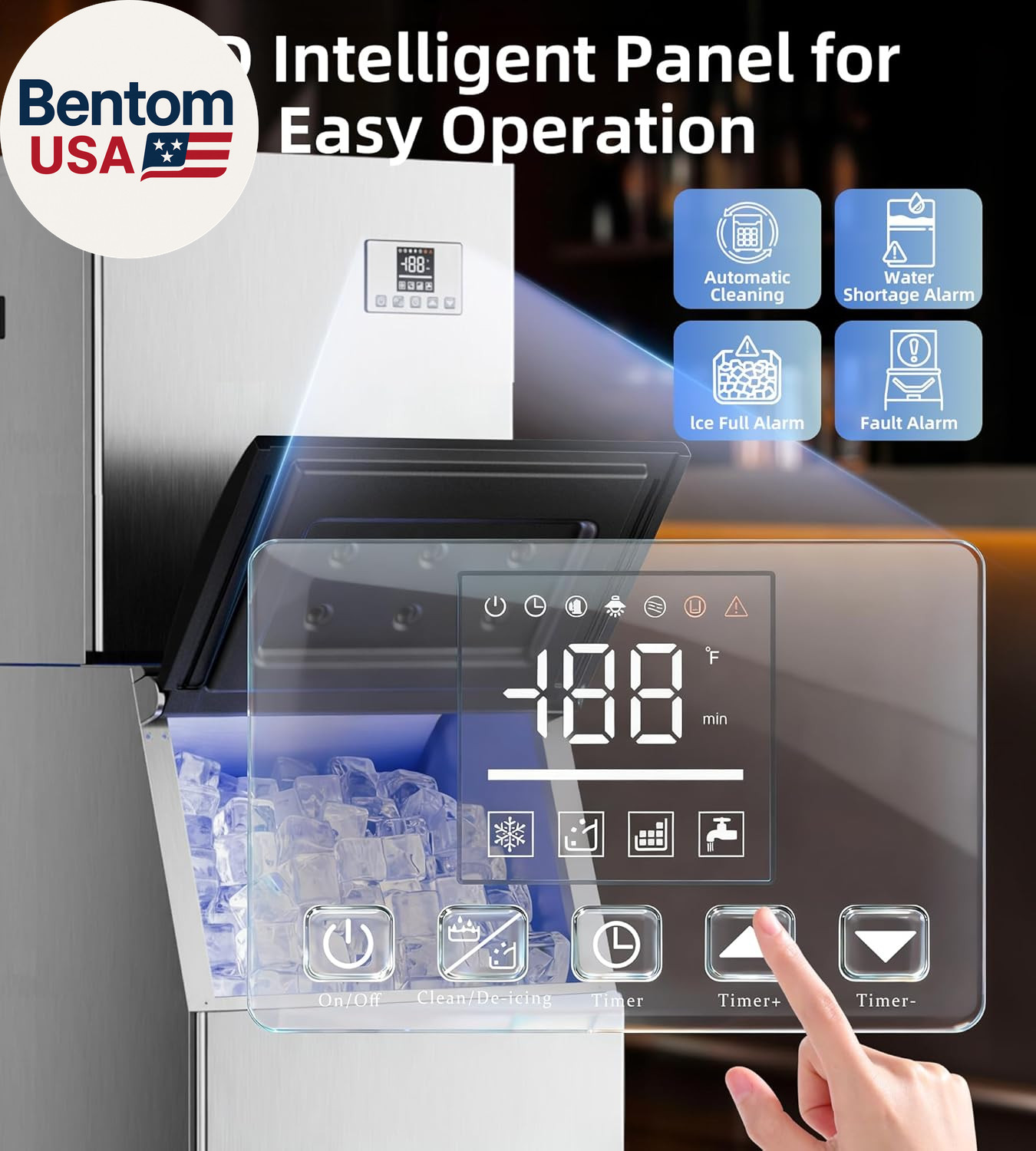 Commercial Ice Maker Machine 450Lbs/24H with 250Lbs Storage, Self-Cleaning Mode,