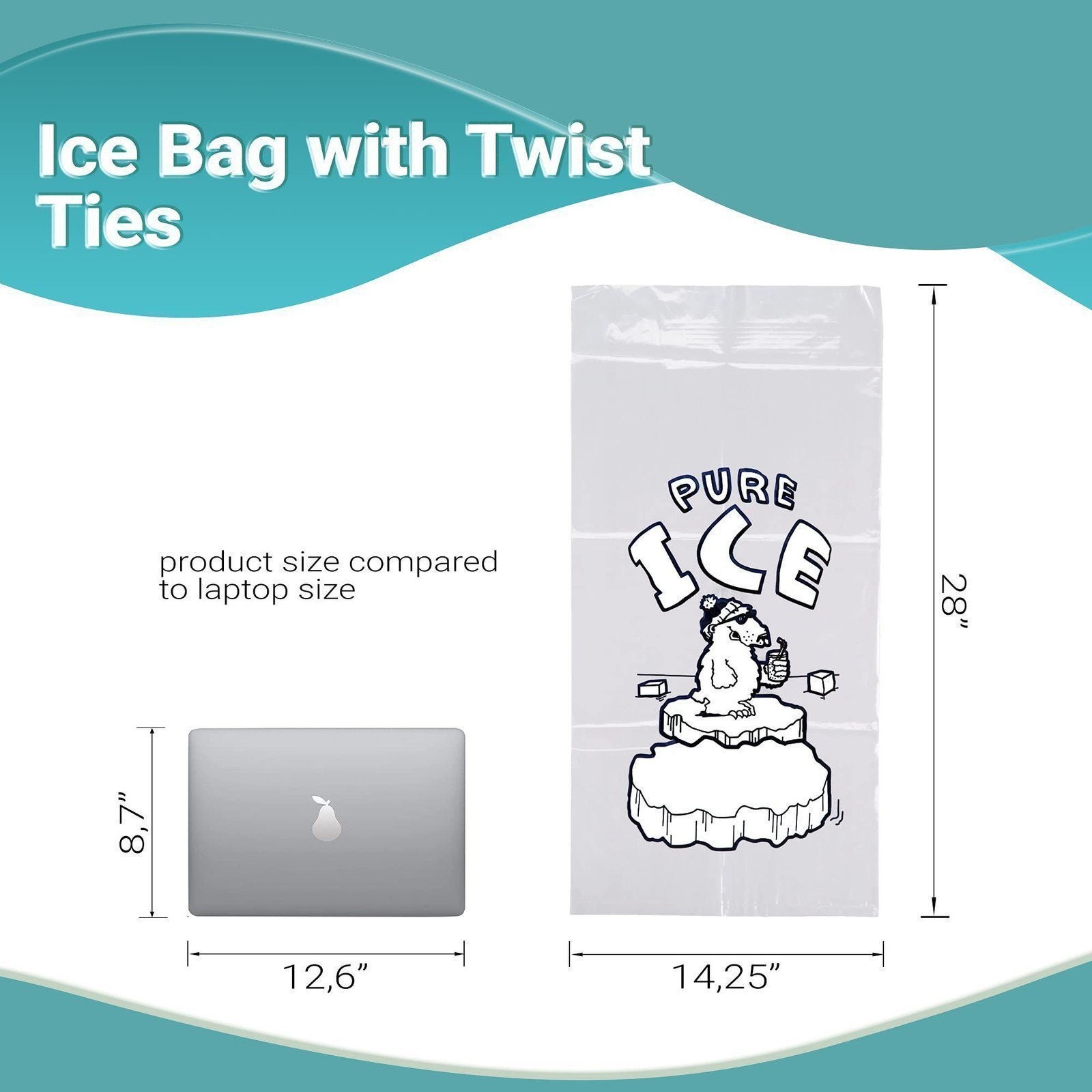 500 20 lbs Wicket Ice Bags 14.25×28 + 4 Polar Bear Printed Icebags