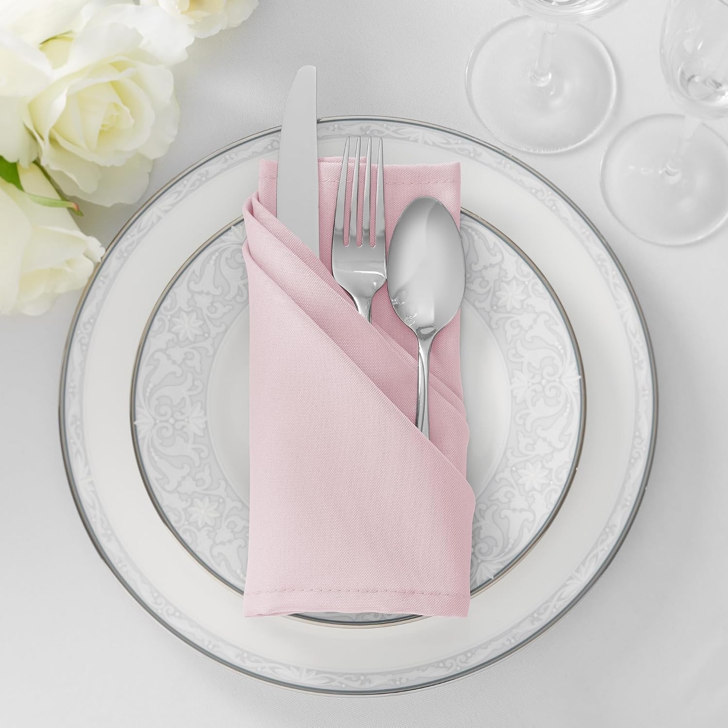 Lann’s Linens Set of 12 Cloth Dinner Napkins, 20-inch Polyester Napkins