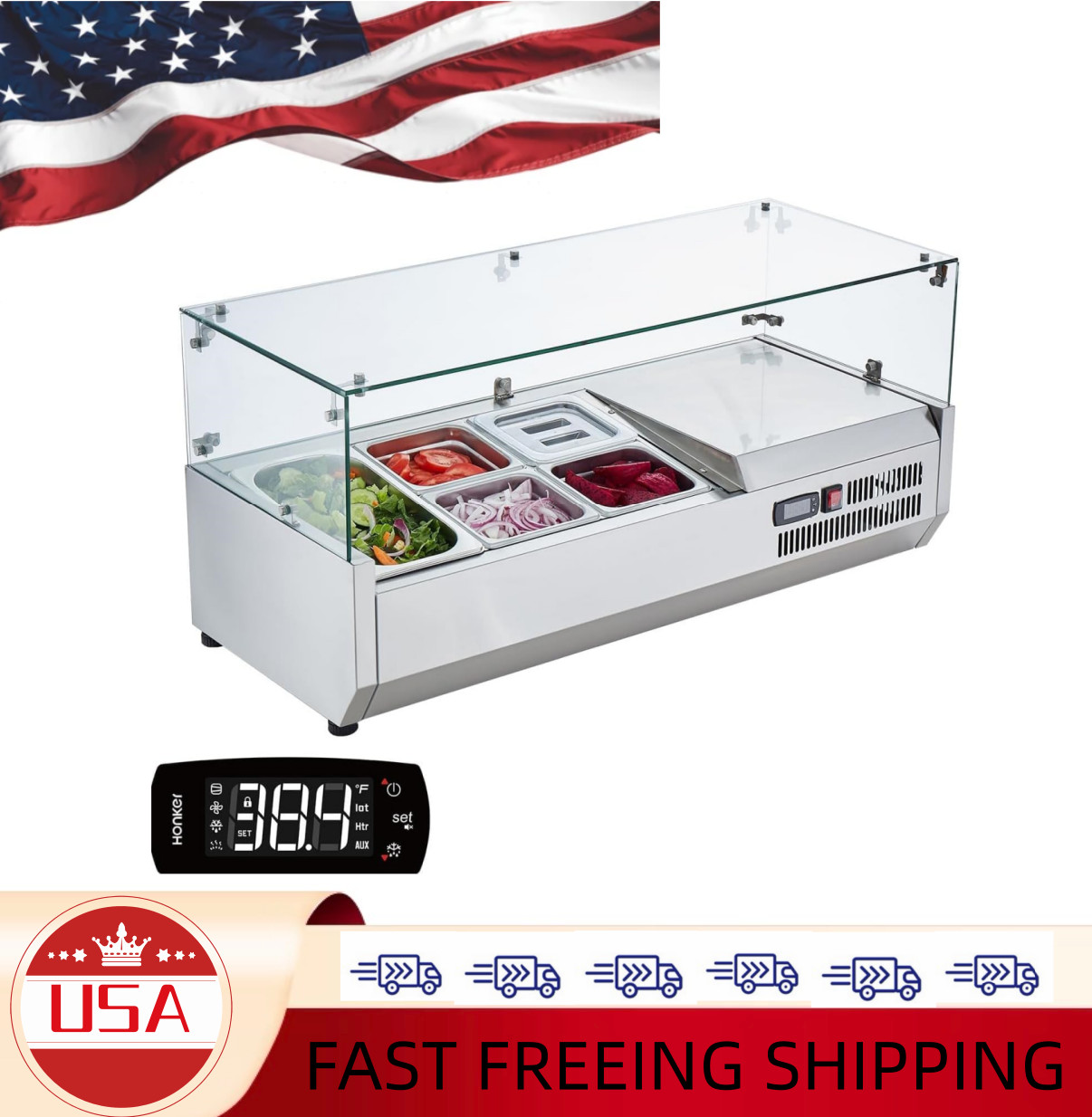 🔥Takywep Commercial Refrigerated Prep Station, 39″ Countertop Salad Bar with 5