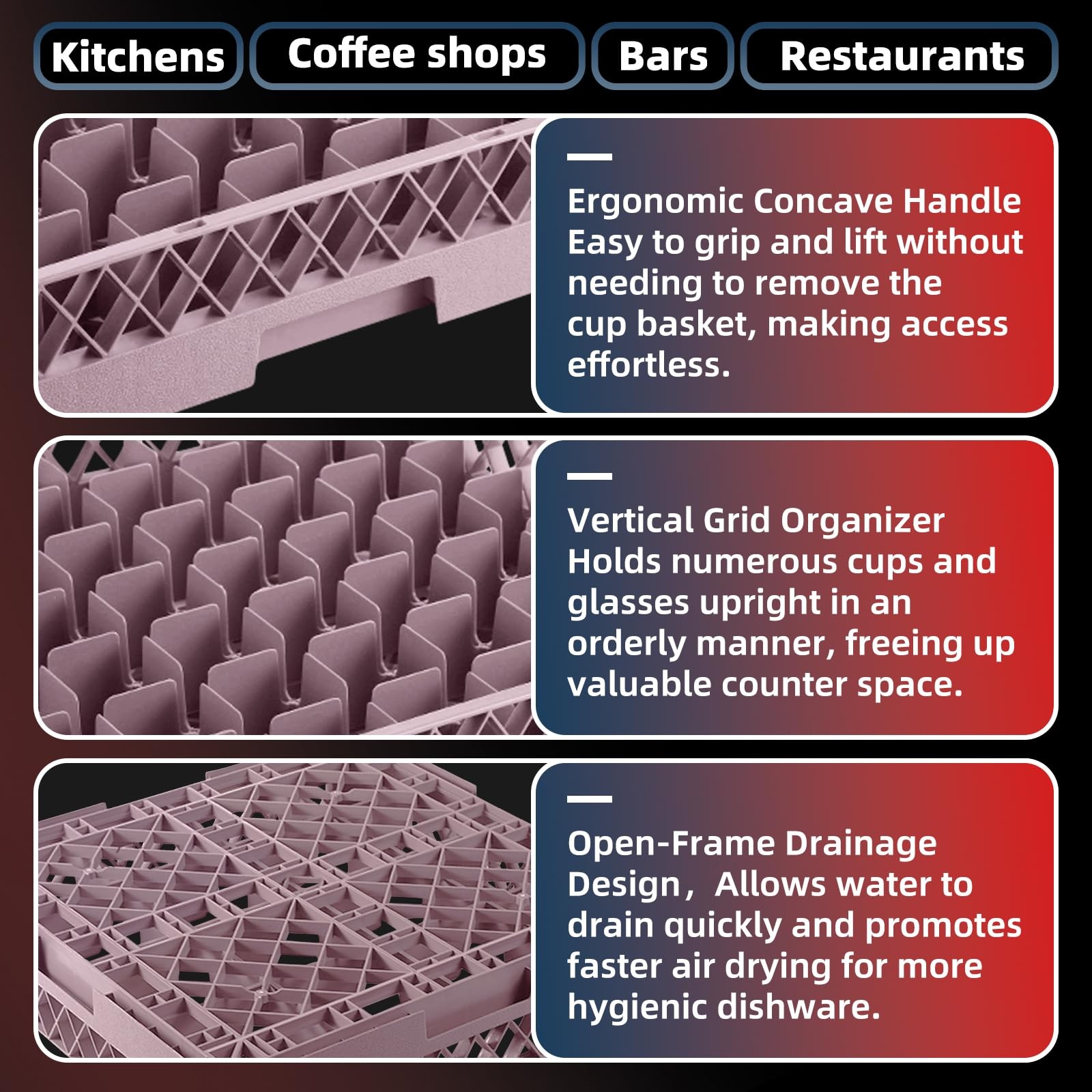 16 Compartments with 2 Extenders Heavy-Duty for Commercial Cup Rack Restauran…