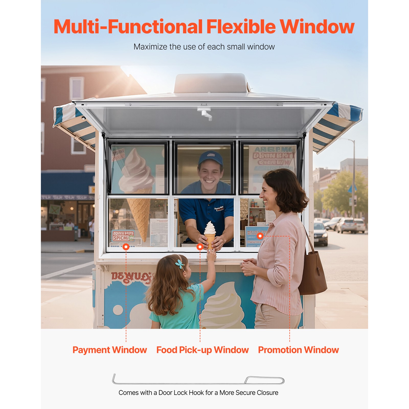Uimoso 60x36in Concession Food Truck Serving Window with Aluminum Alloy Awning