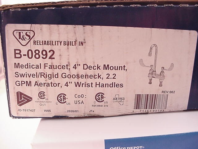 T & S B-0892 Medical Faucet 4″Deck Gooseneck Swivel Rigid Polished Ship Same Day