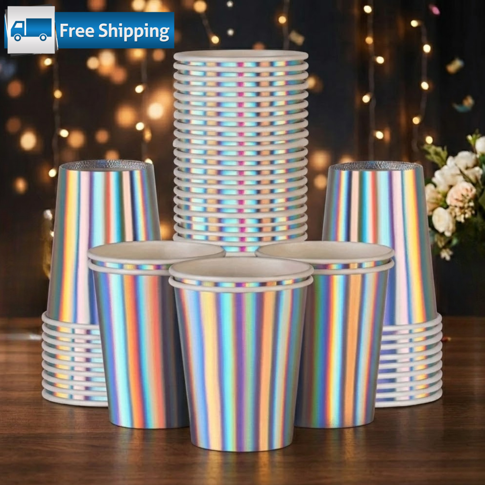 10-50pcs Metallic Paper Party Cups Holographic Disposable Cups Hot Cold Drinks