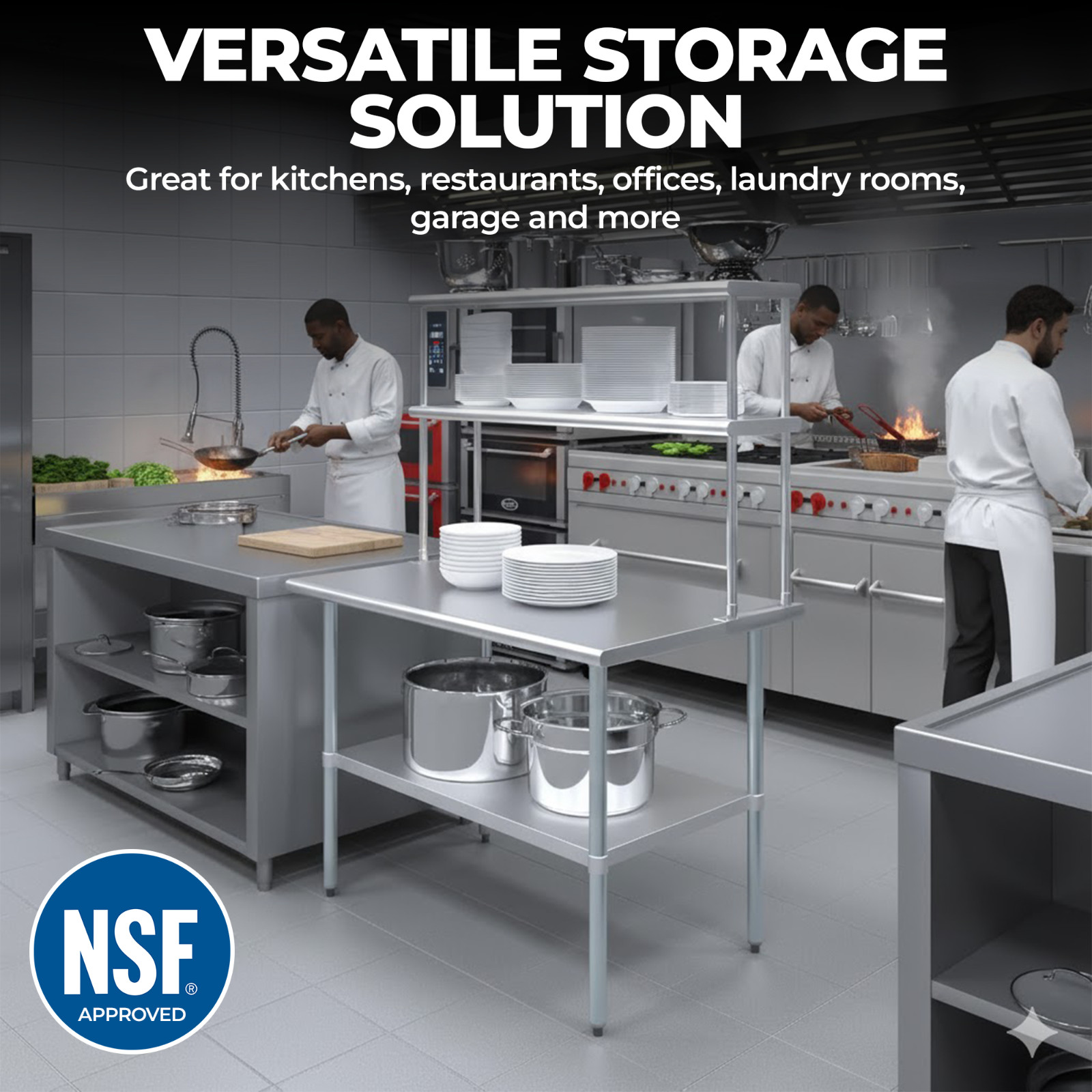 Stainless Steel Prep Table w/ Double Overshelf – Commercial Kitchen Workstation