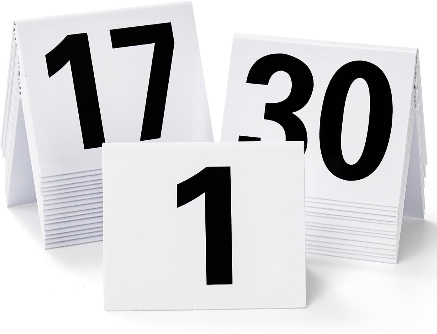 Set of 30 Restaurant Table Numbers1-30 White, Double Side Acrylic Tent Style Tab