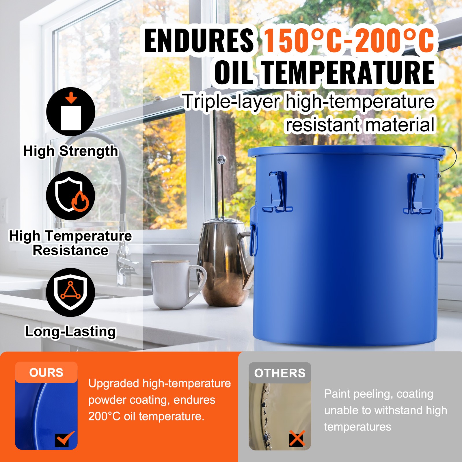 VEVOR Fryer Grease Bucket Oil Disposal Caddy 10 Gal Bucket with Filter Bag Blue