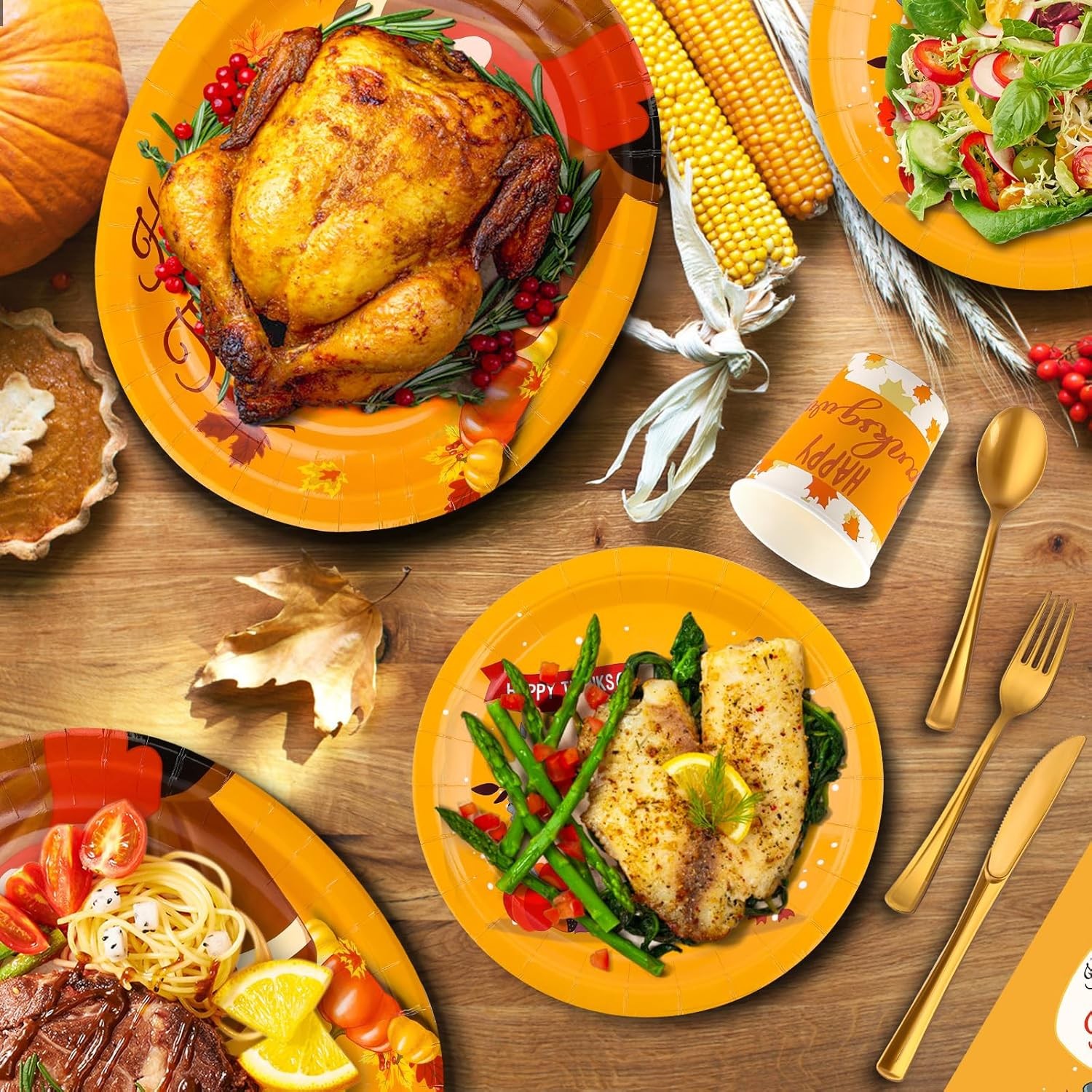 210Pcs Thanksgiving Paper Plates Set -(30 Guests) with 10 * 12inch Oval and