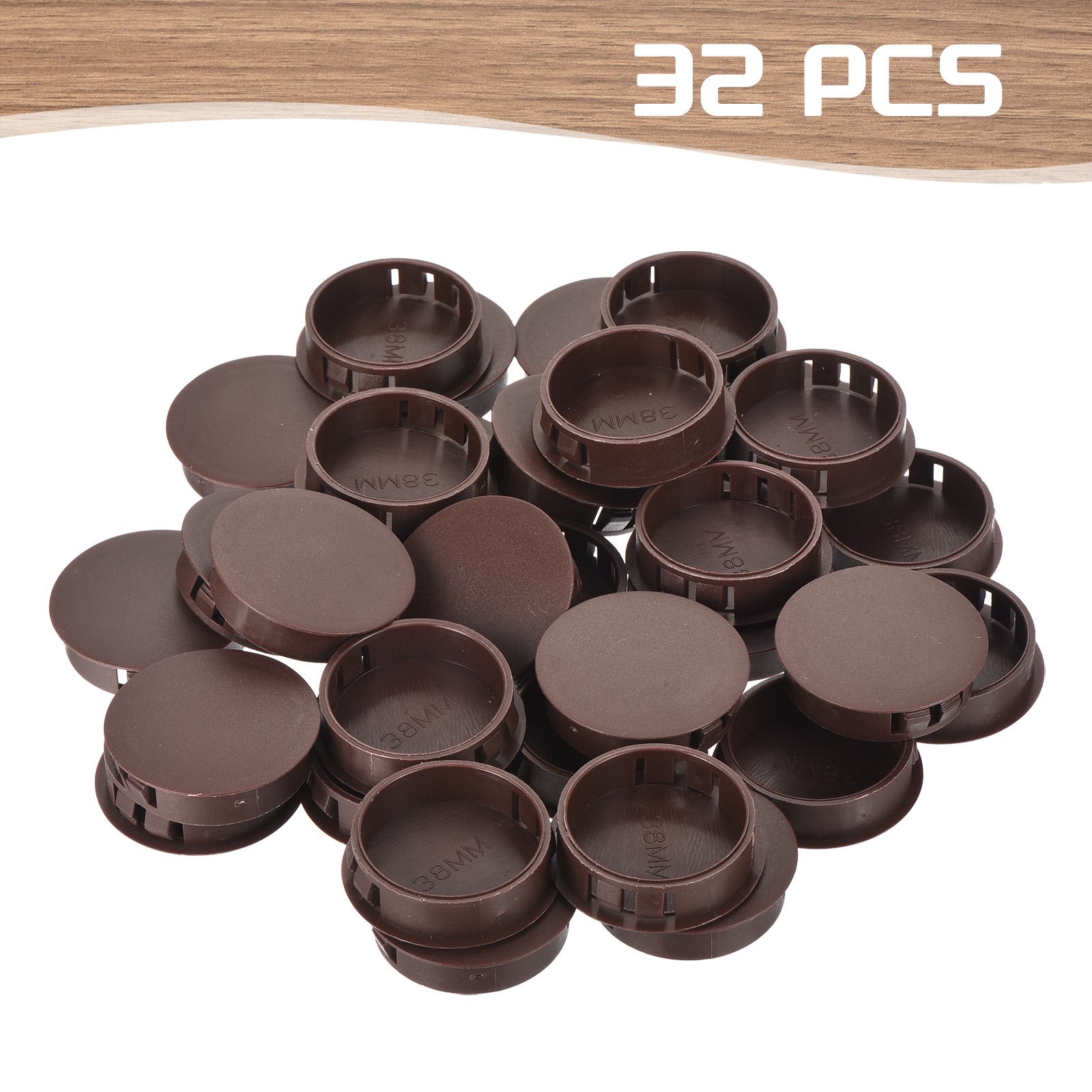 32Pcs 38mm Brown Nylon Plastic Round Locking Hole Plugs Insert End Cap