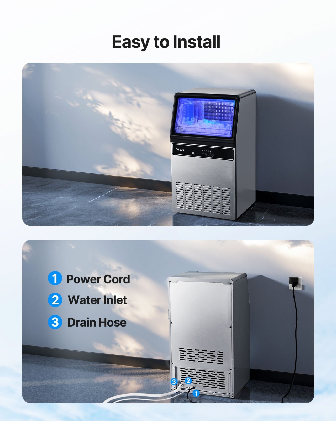 VEVOR Commercial Ice Maker 130 lbs/24h Ice Machine 33 lbs Storage Bar Restaurant