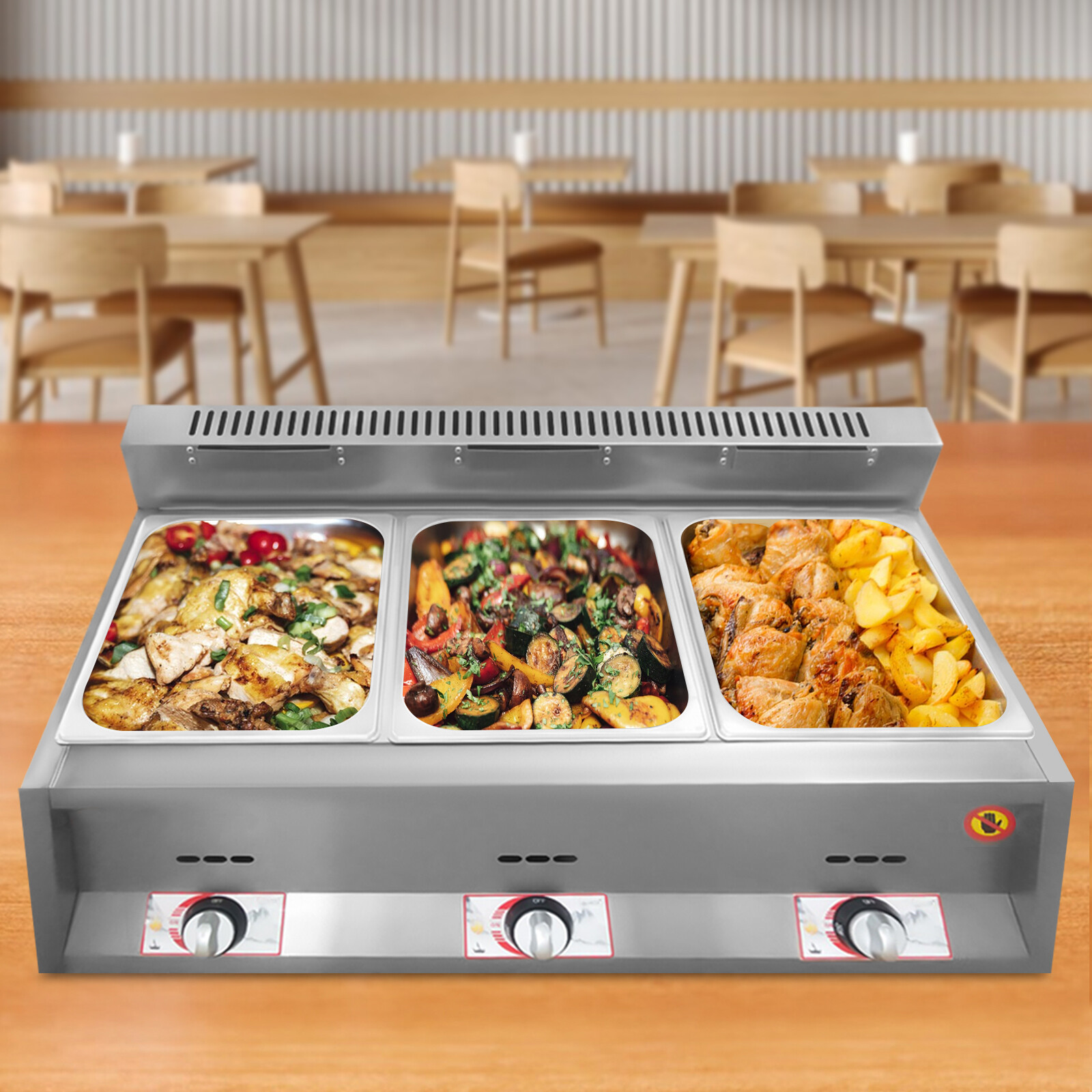 3-Pan Propane Gas Food Warmer Restaurant Tabletop Desktop Countertop Steam Table