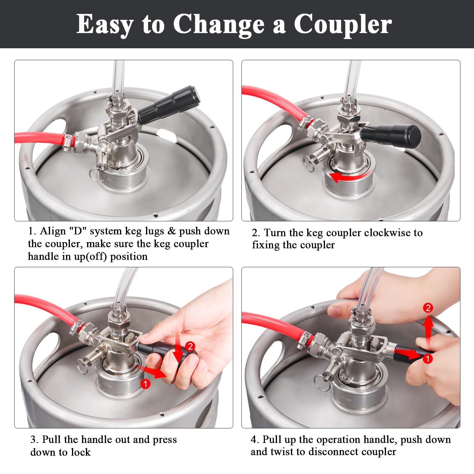 Sankey D Keg Coupler Tap Dispenser – 304 Stainless Steel, Fits 1/4″ & 3/16″ Line