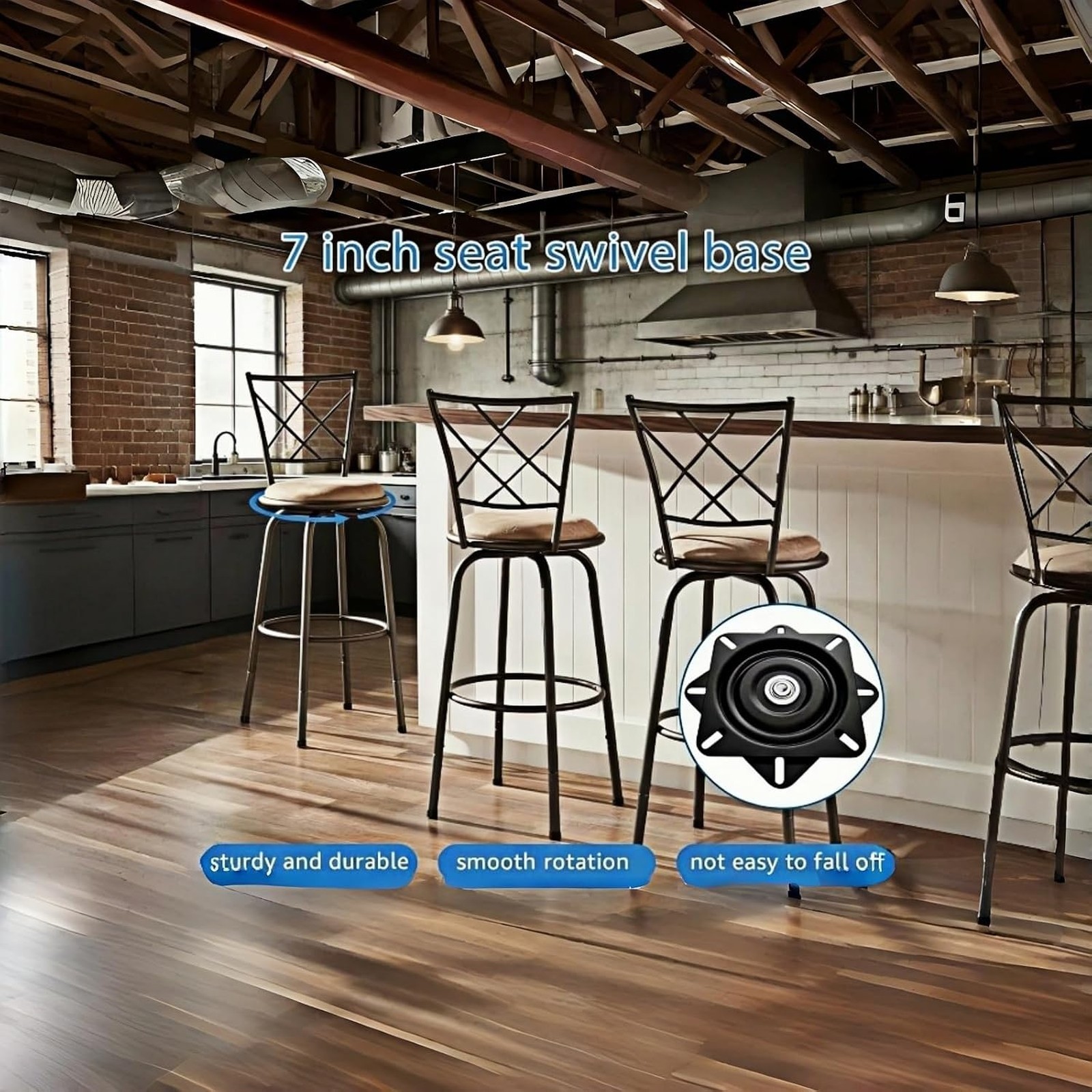 7inch Heavy Duty Bar Stool Rotating Base, 360 Degree Square Black Steel Plate
