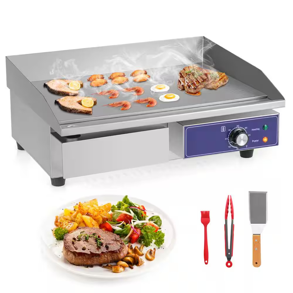 22 In. Commercial Electric Grill 110-Volt 2000-Watt Flat Top Countertop Grill 12