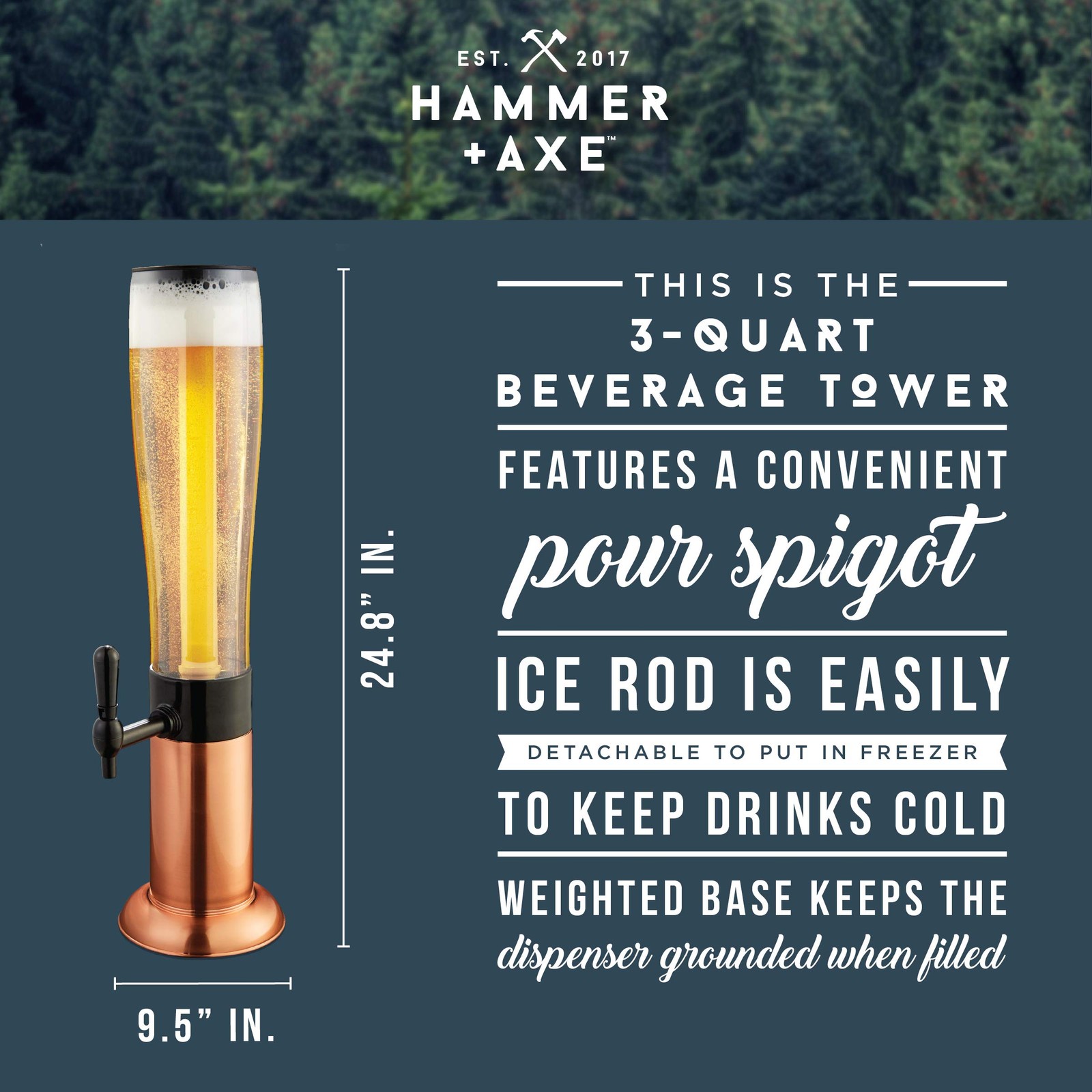 Hammer + Axe Hammer Axe Beverage Dispenser 88 Oz Party Drink Dispenser Ice Tube