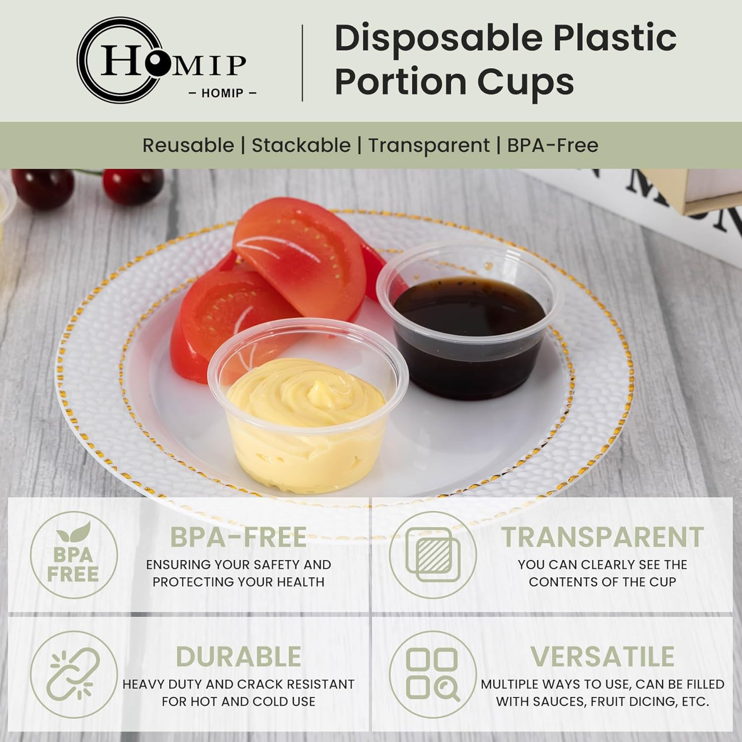 200PCS 1oz Disposable Plastic Portion Cups (No Lids), Small Mini Sauce Cups f…