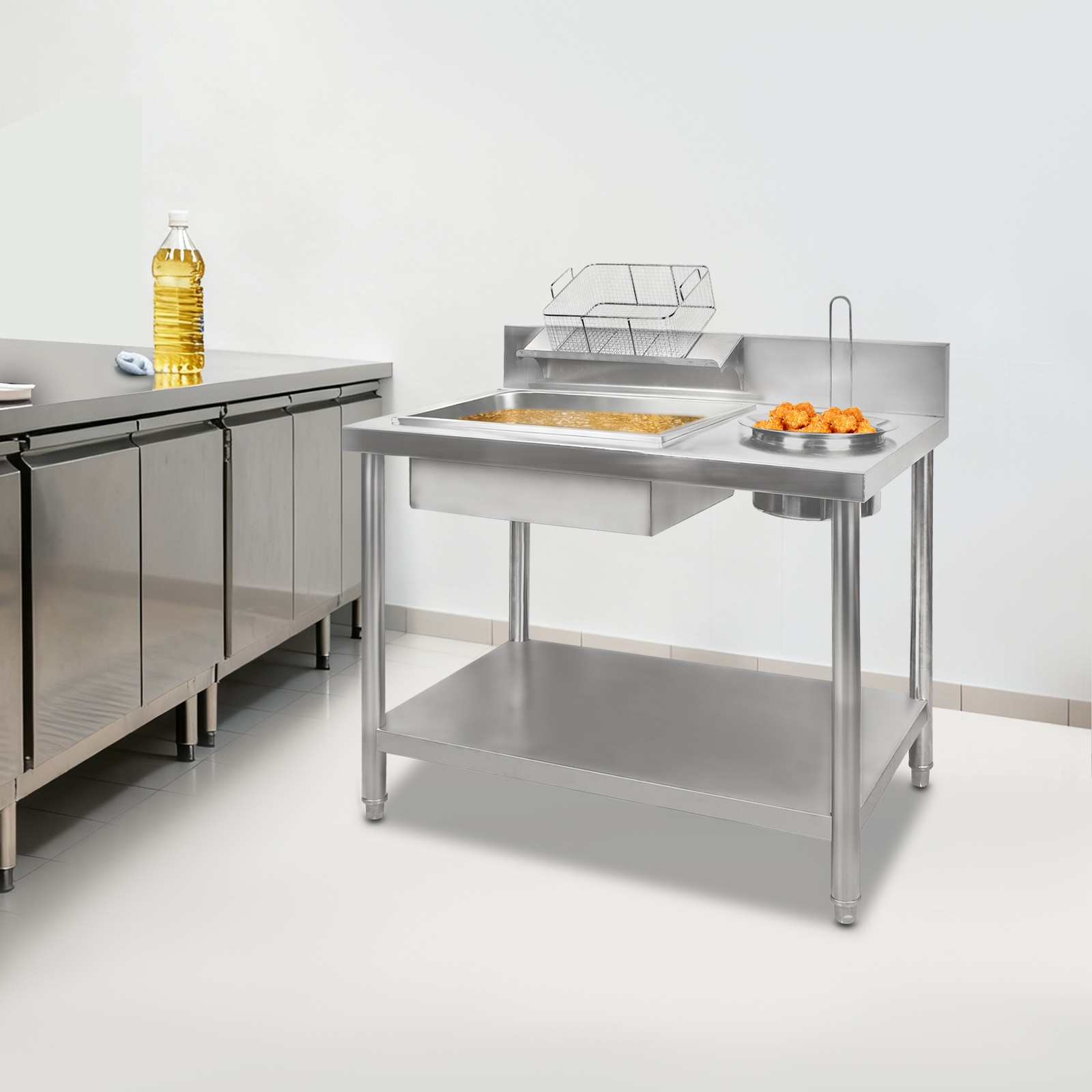Commercial Breading Table Fried Chicken Station Prepare Workdesk Stainless Steel