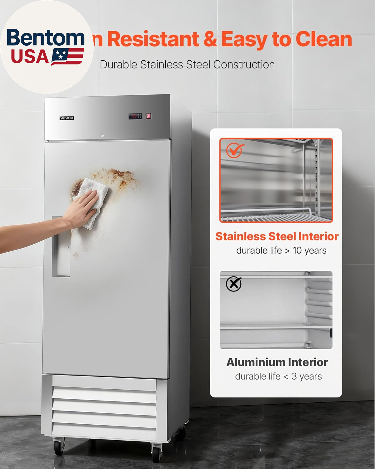 Commercial Reach-In Refrigerator 29″ W, 22 Cu.Ft Stainless Steel Upright Refrige