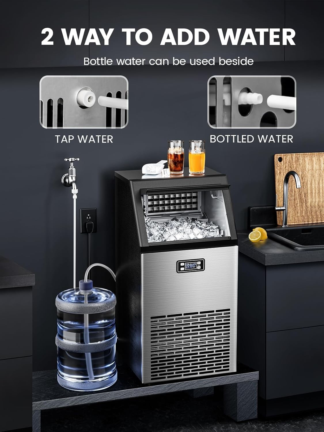 Electactic Commercial Ice Maker Machine,100lbs/24H Stainless Steel Ice Machine