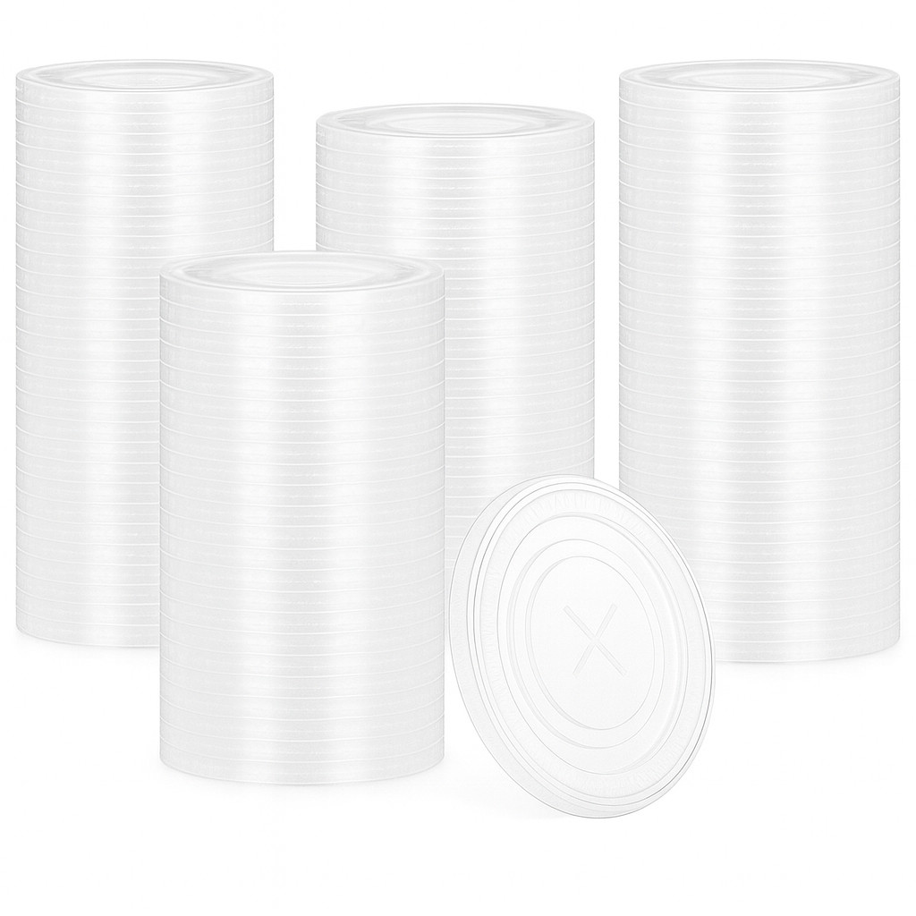 500 Clear Flat Lids with Straw Slot – Disposable PET Plastic Cup Lids