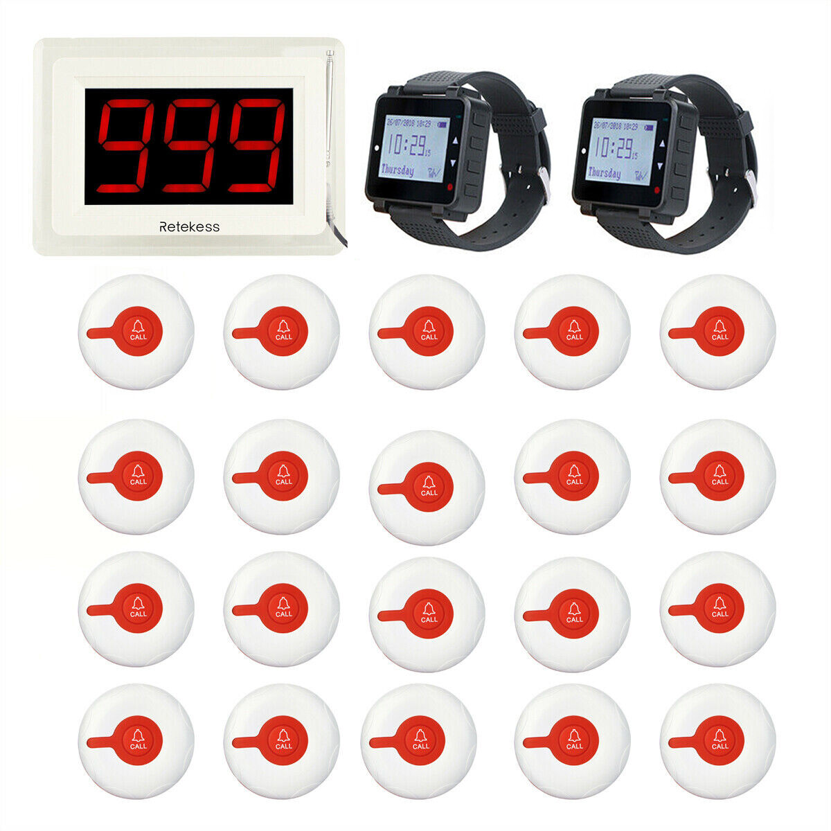 Retekess Wireless Caregiver Calling System Host 2 Watch 20 Call Buttons Nursing