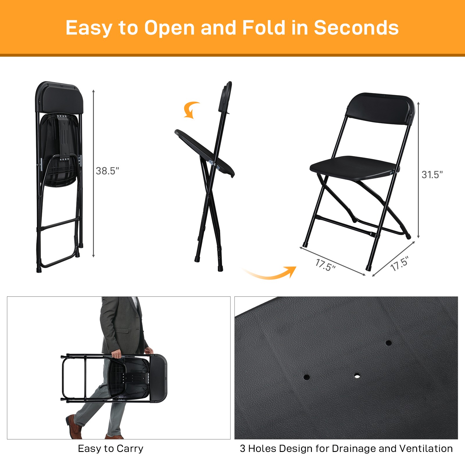 4PCS Portable Plastic Folding Chairs Classic Party Event Wedding Kitchen Chair