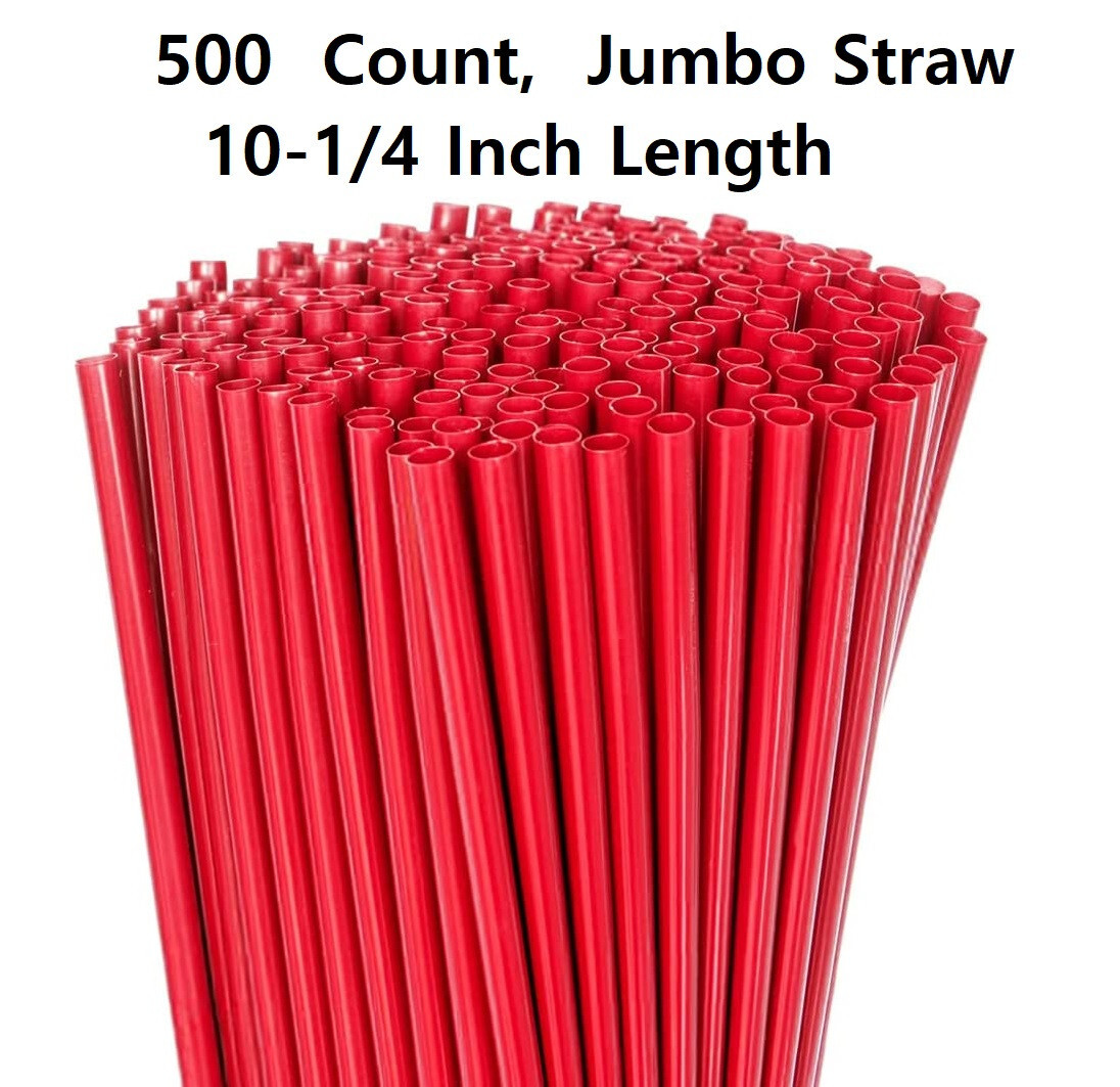 Drinking Straw RED Jumbo Straws 10-1/4″ Long Individually Wrappe Plastic 500/Pak