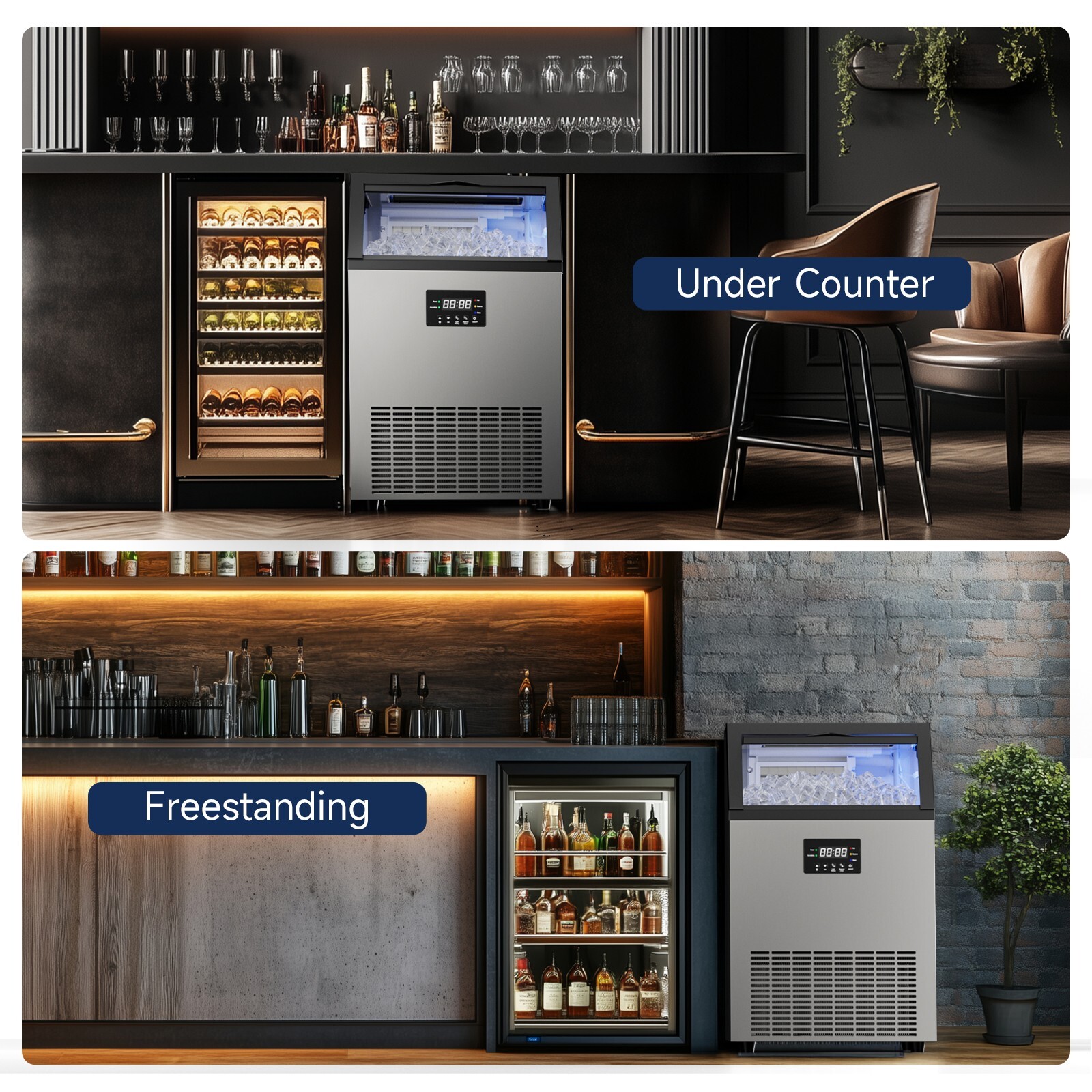 Commercial Ice Maker 150LB/24H | 40LB Bin | Self-Cleaning | 45 Cubes| Home & Bar