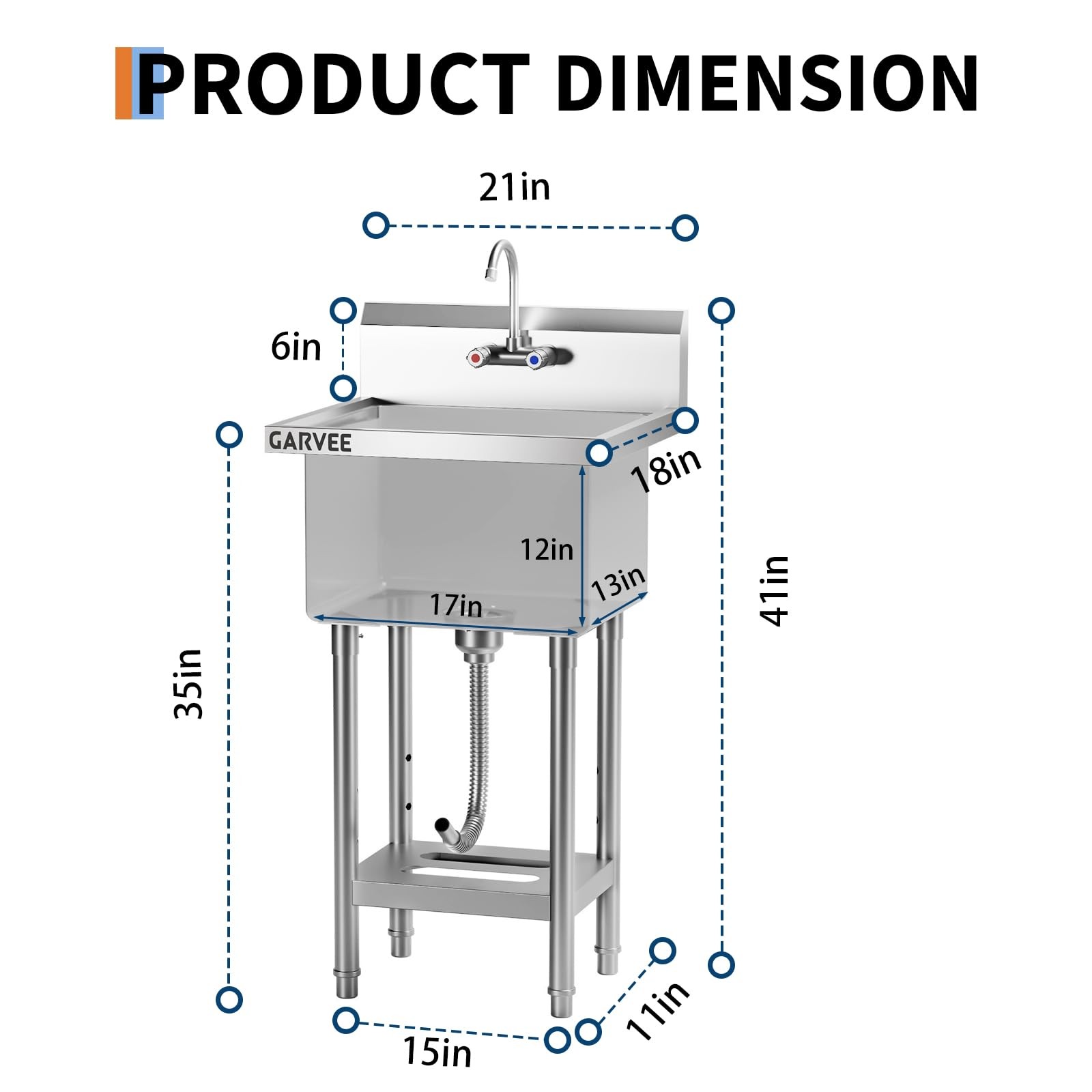 Stainless Steel Utility Sink ,Freestanding Commercial Single Bowl Kitchen Sink