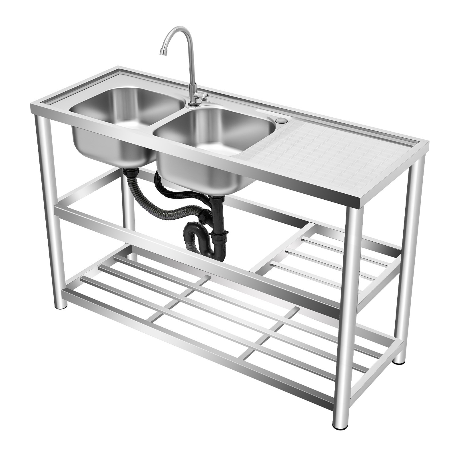 Stainless Steel Commercial Sink Utility Sink 2 Compartment Kitchen w/Prep Table