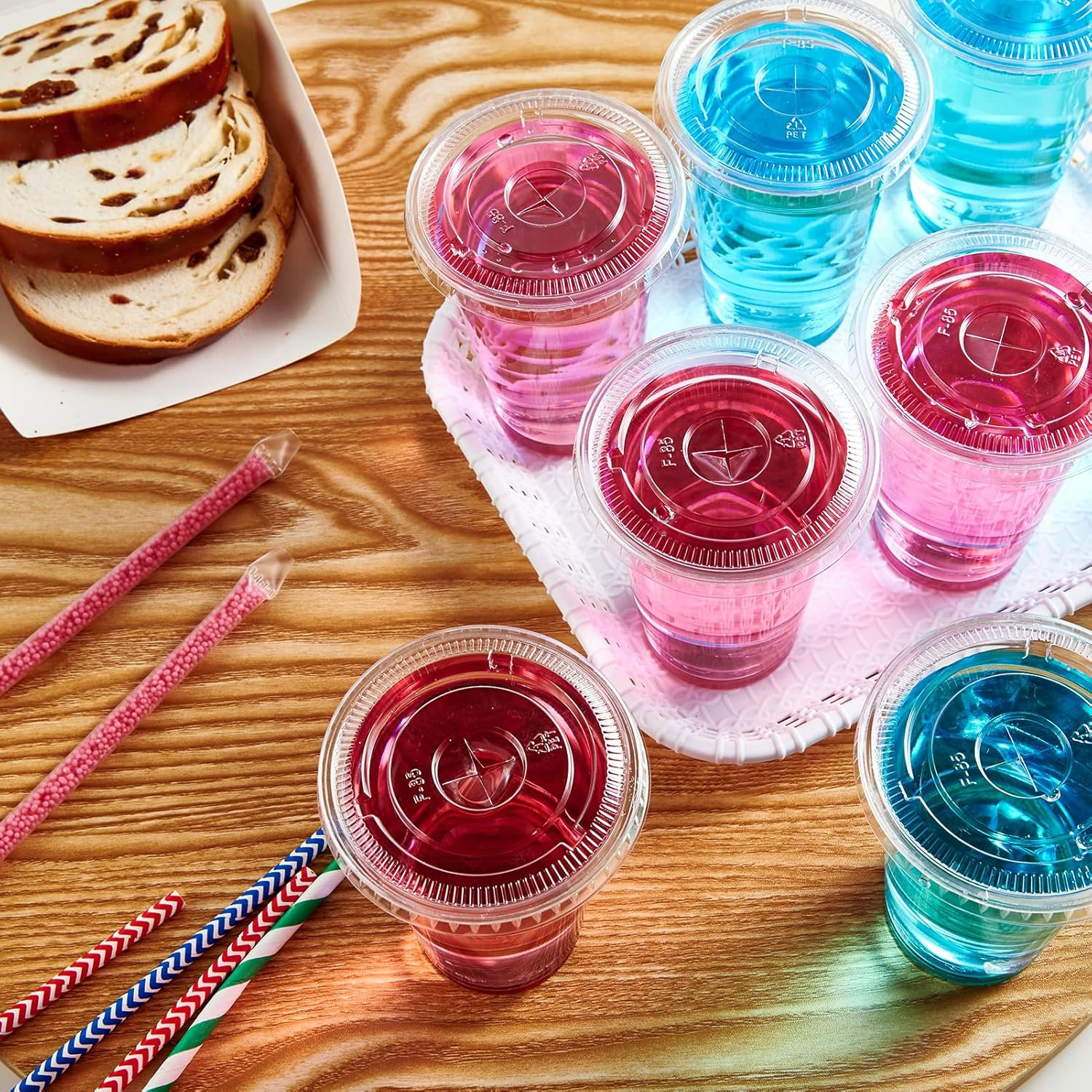 Lilymicky 200 Sets 10 oz Clear Plastic Cups With Flat Lids, 10 Ounce Disposable