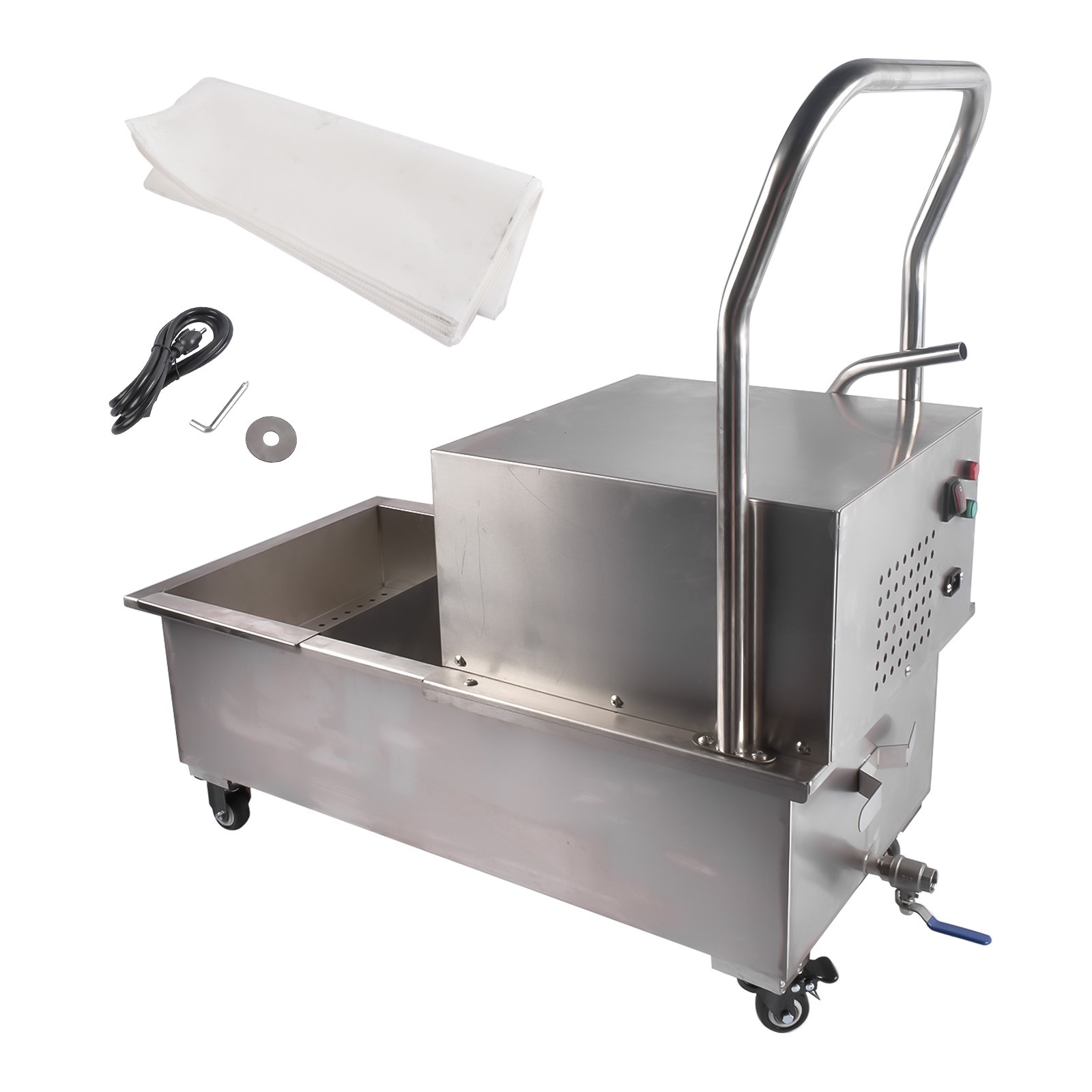 Fryer Oil Filter Cart Machine Commercial Cooking Oil Filtration System 110V 370W