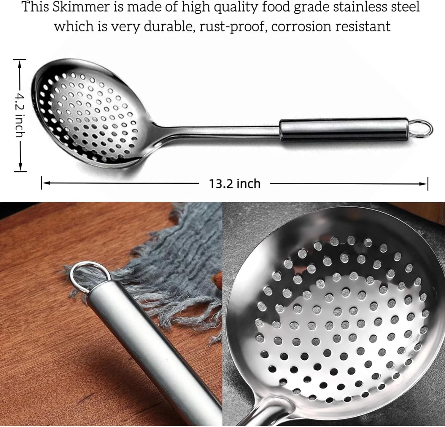 13.2″ Stainless Steel Cooking Skimmer Spoon Metal Slotted for Silver