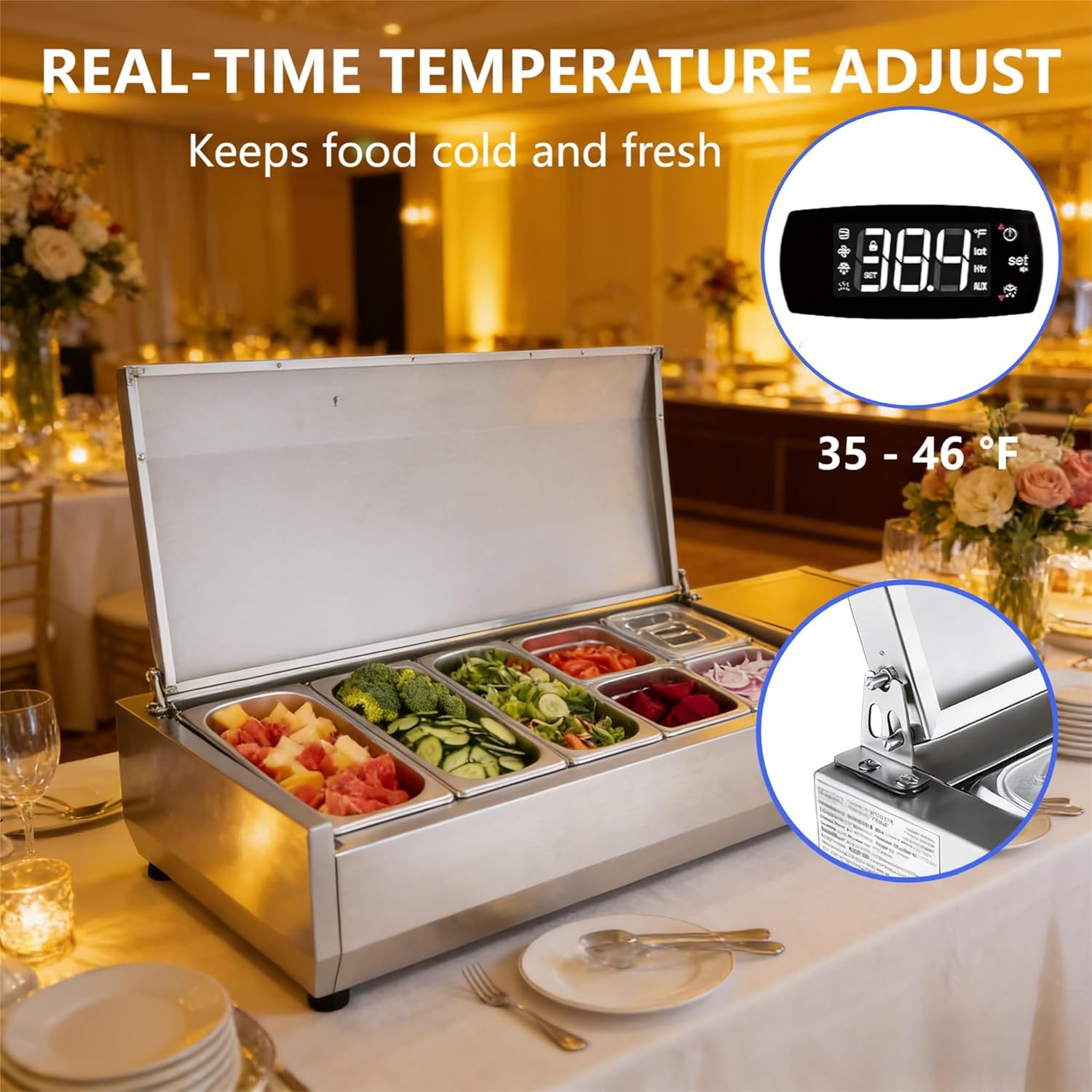 ⚡140W Refrigerated Condiment Prep Station, 51″ Countertop Refrigerator Condimen