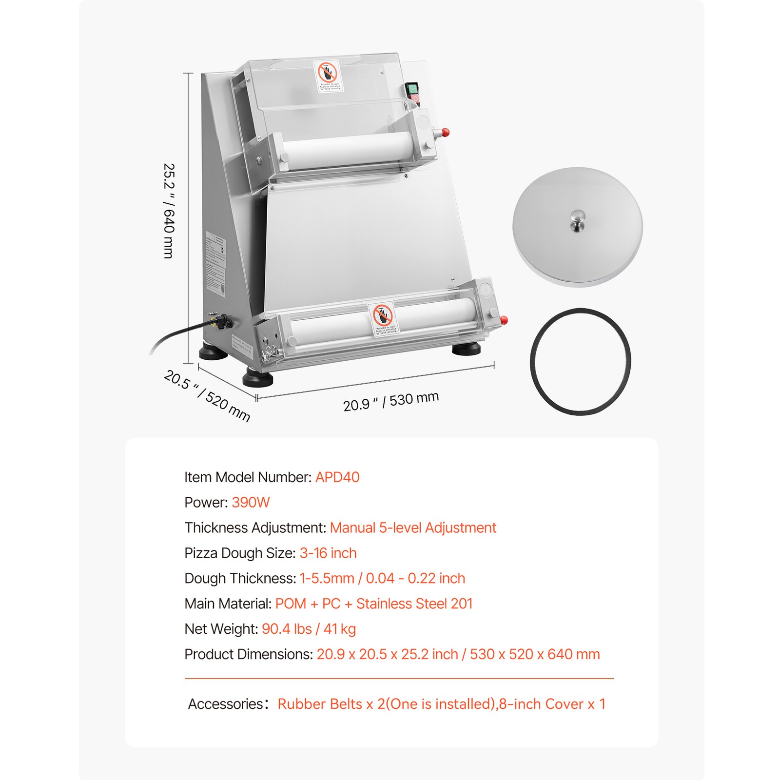 3-16 Inch Pizza Dough Roller Sheeter Semi-automatic Commercial Dough Press 390W