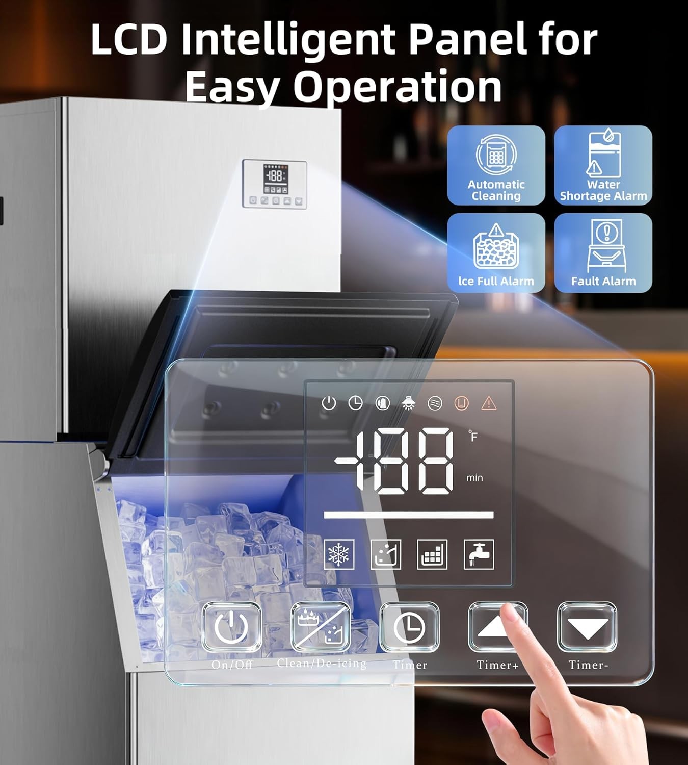 Landeagle Commercial Ice Maker Machine 450Lbs/24H with 250Lbs Storage, Self-Clea