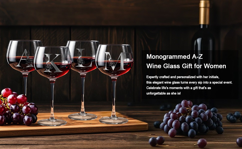 Personalized Gifts for Women Mom Friend, Initial A-Z Wine Glass Customized For