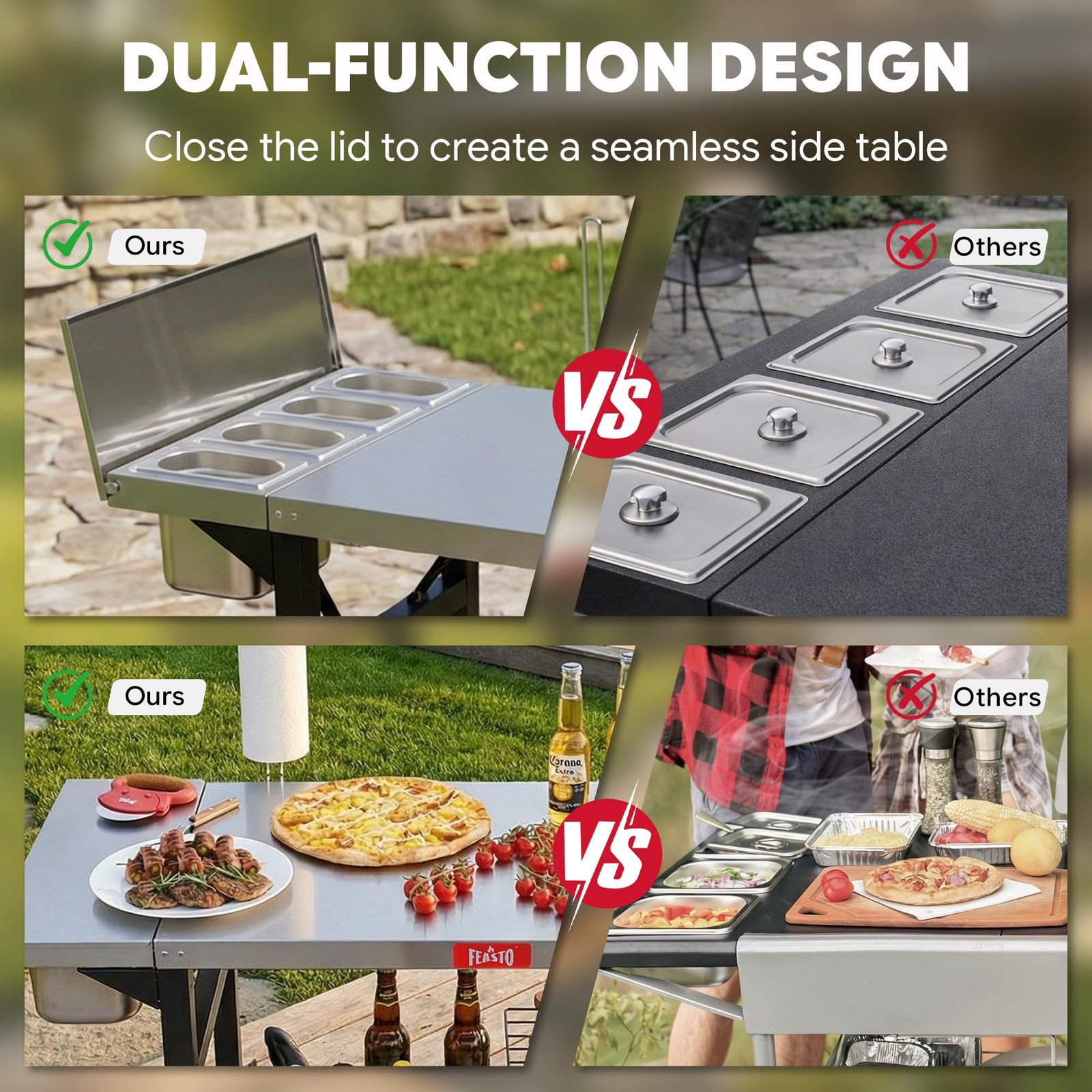 Outdoor Prep Table with One-Piece Integrated Topping Station, Food-Grade Stai…