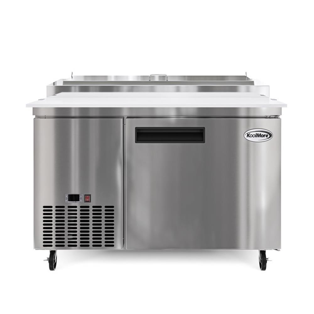 Pemberly Row Silver 50″ One Door Commercial Pizza Prep Refrigerator in Steel
