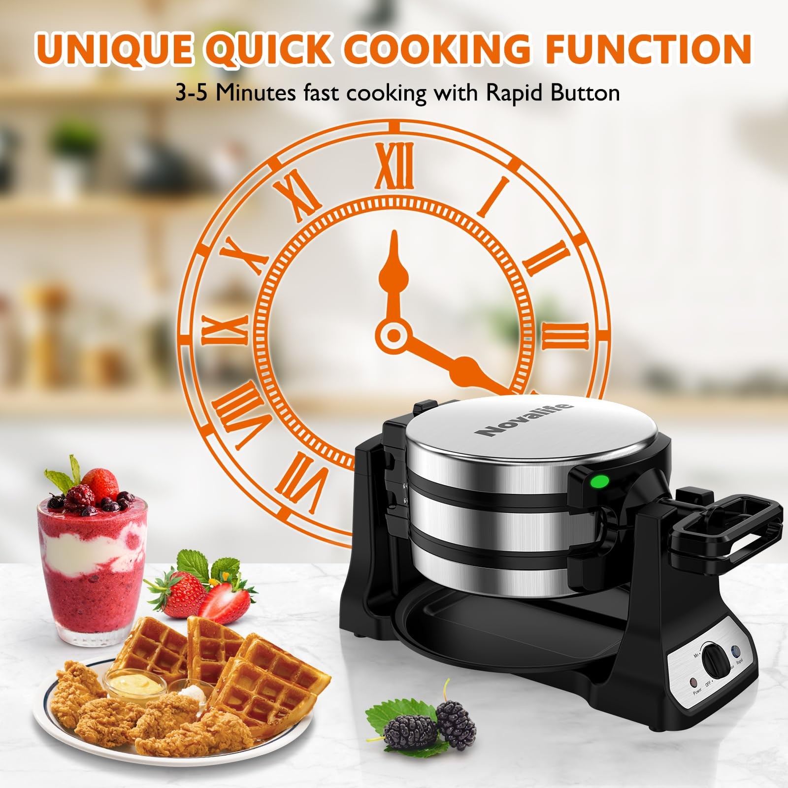 Waffle Maker, 1400W Belgian Double Iron Double, Sliver