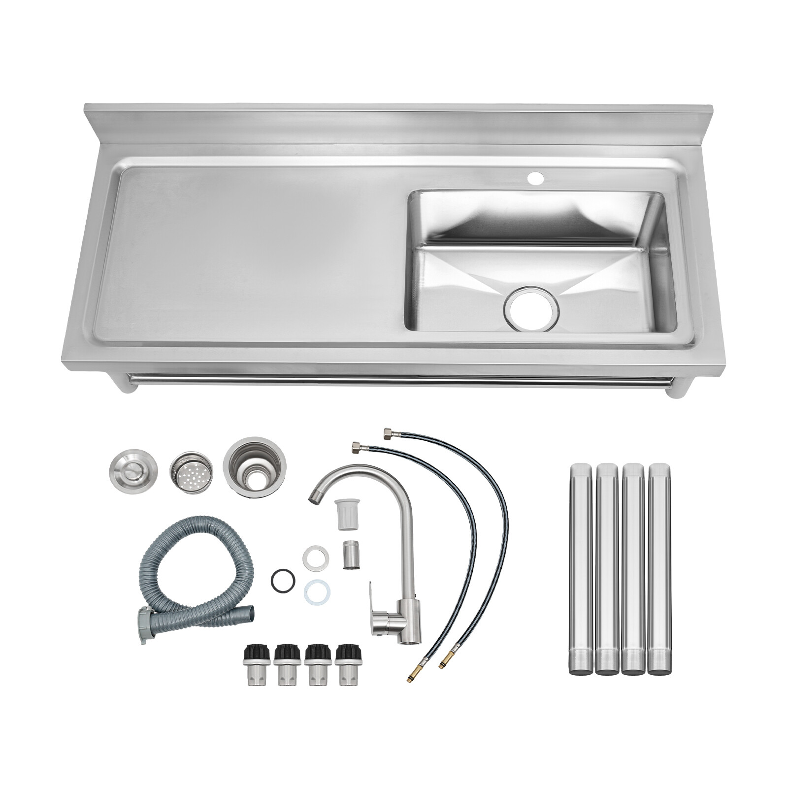 47″ Commercial Kitchen Sink Prep Table w/ Faucet Stainless Steel 1 Compartment