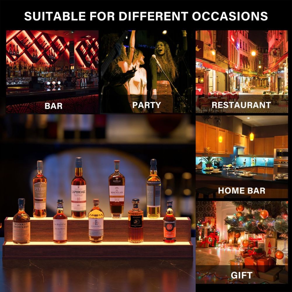 20Inch 2-Tier LED Liquor Display Shelf, App & Remote Control Lighted BottleRack