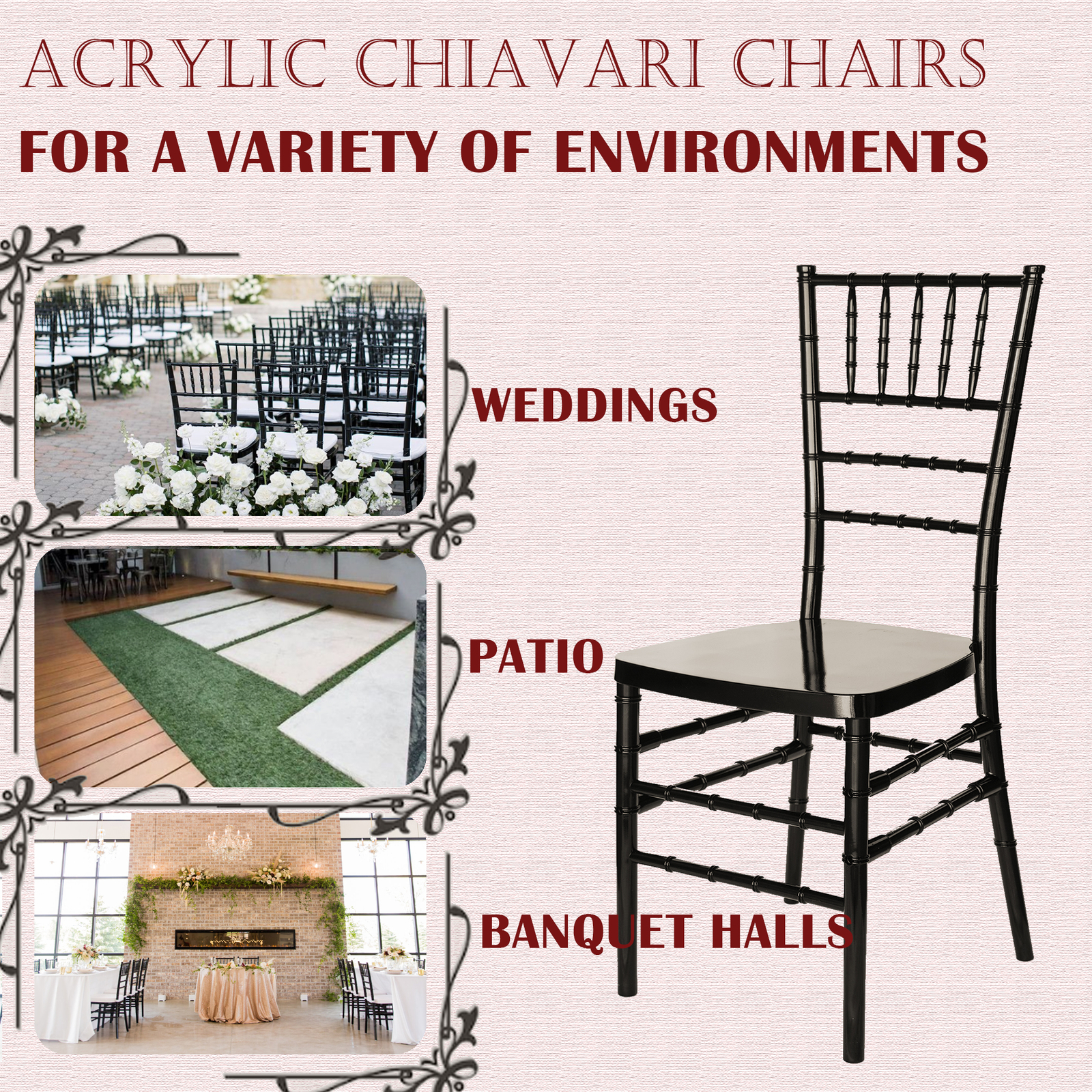 FOH 4pcs Modern PP Ghost Dining Chairs, Chiavari Chair for Wedding Party