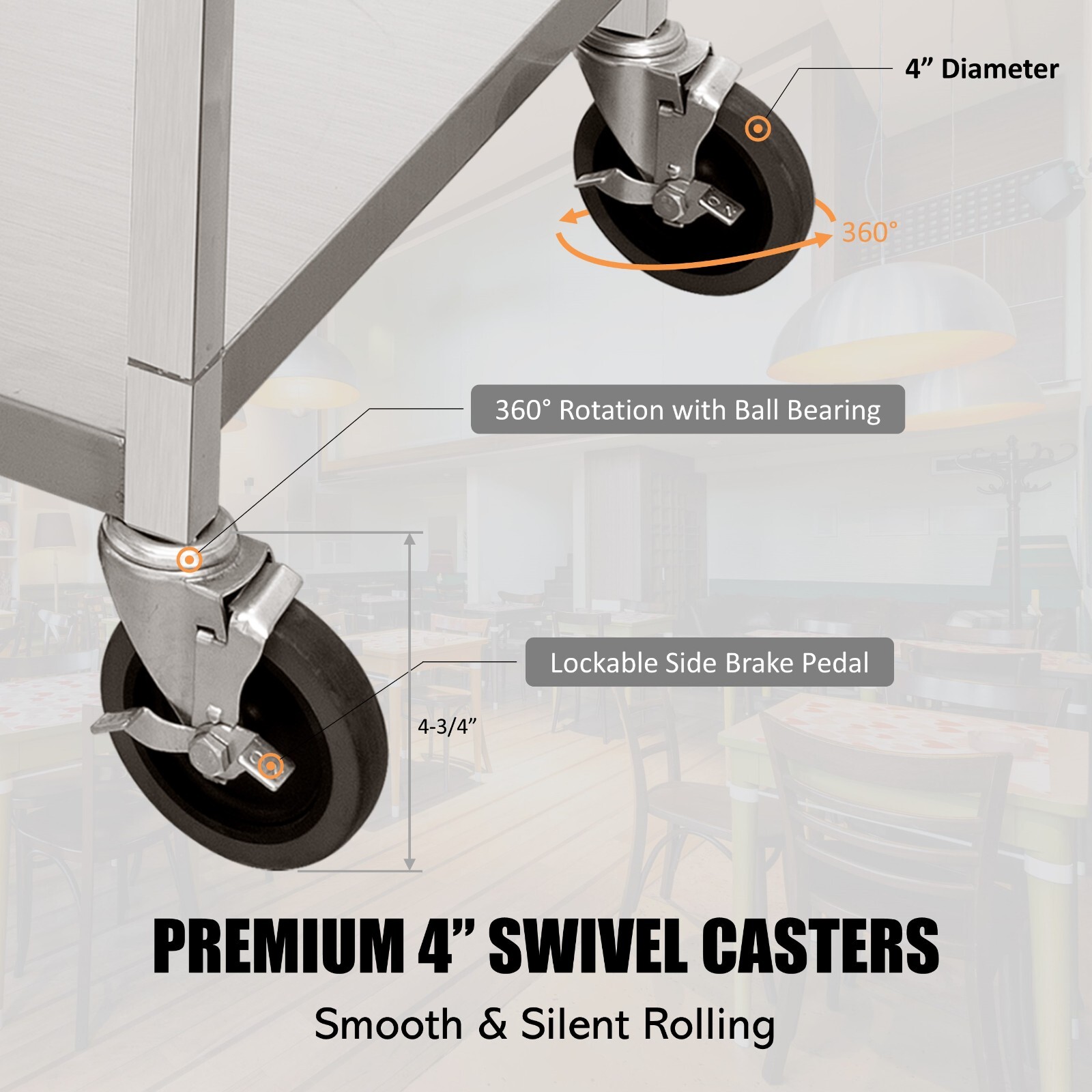 GSW C-31K Stainless Steel Cart with Swivel Casters (26.5″W x 15.5″D x 35.5″H)