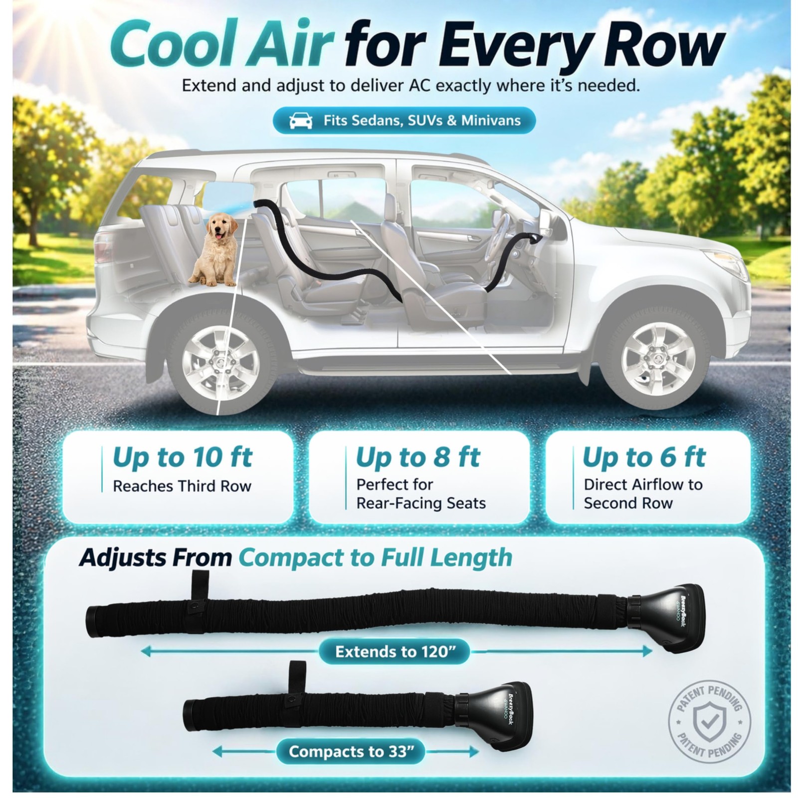 Car AC Vent Extender | Air Vent Hose for Backseat | Directs Cool or Hot Air t…