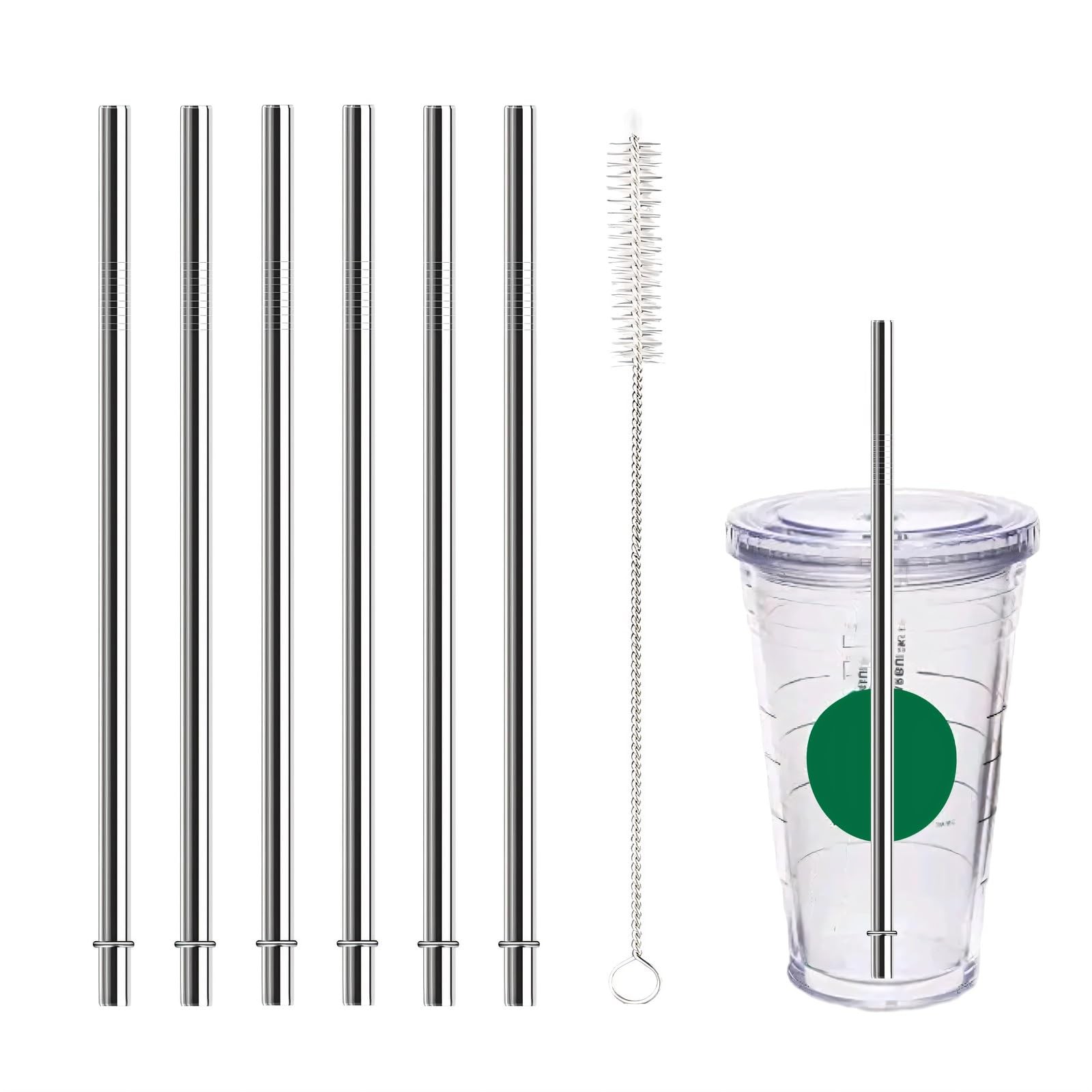 8 Inch Stainless Steel Straws Replacement for 8 inch 6pcs straight, Silver
