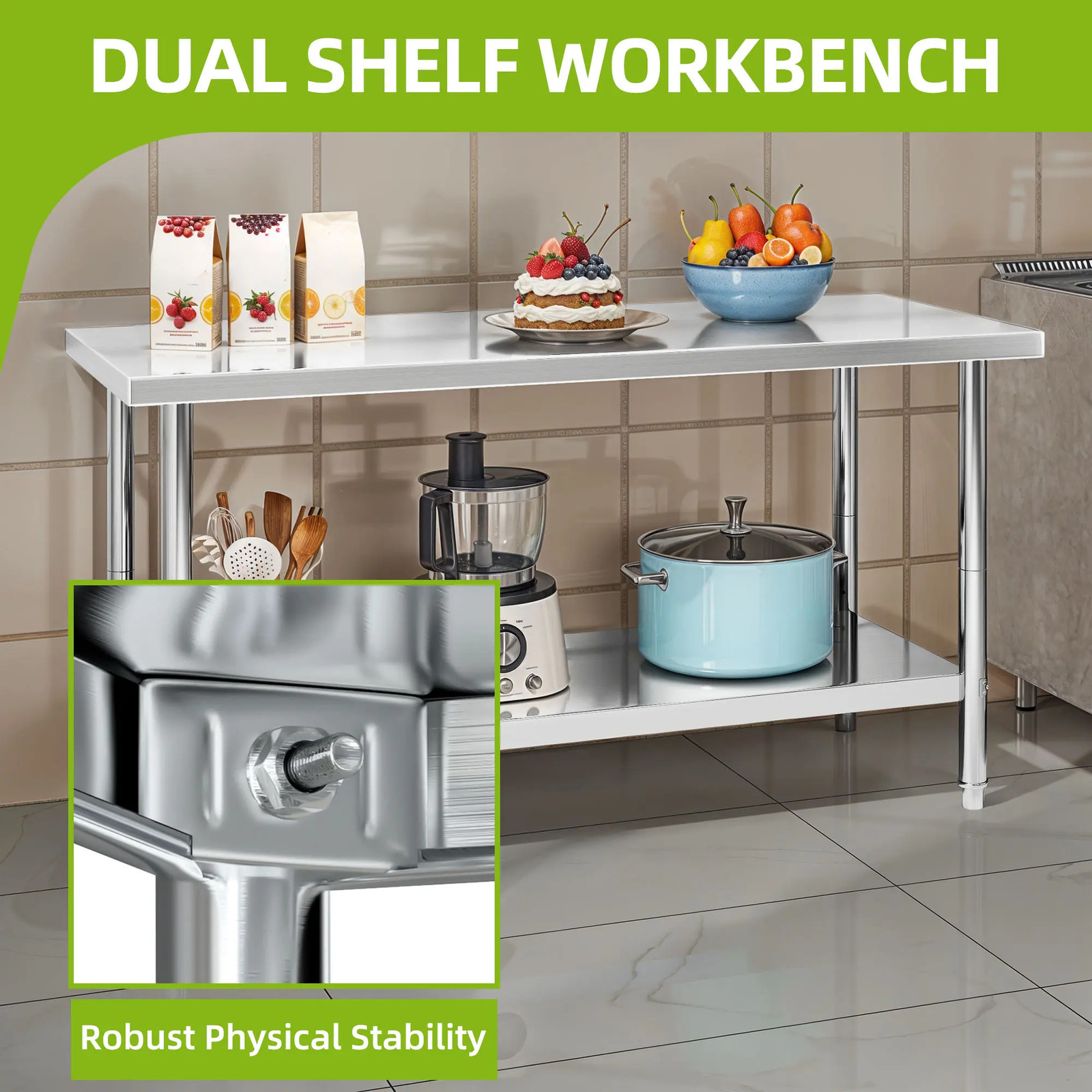 60″ X 24″ Stainless Steel Work Table Heavy Duty Prep Table with Undershelf