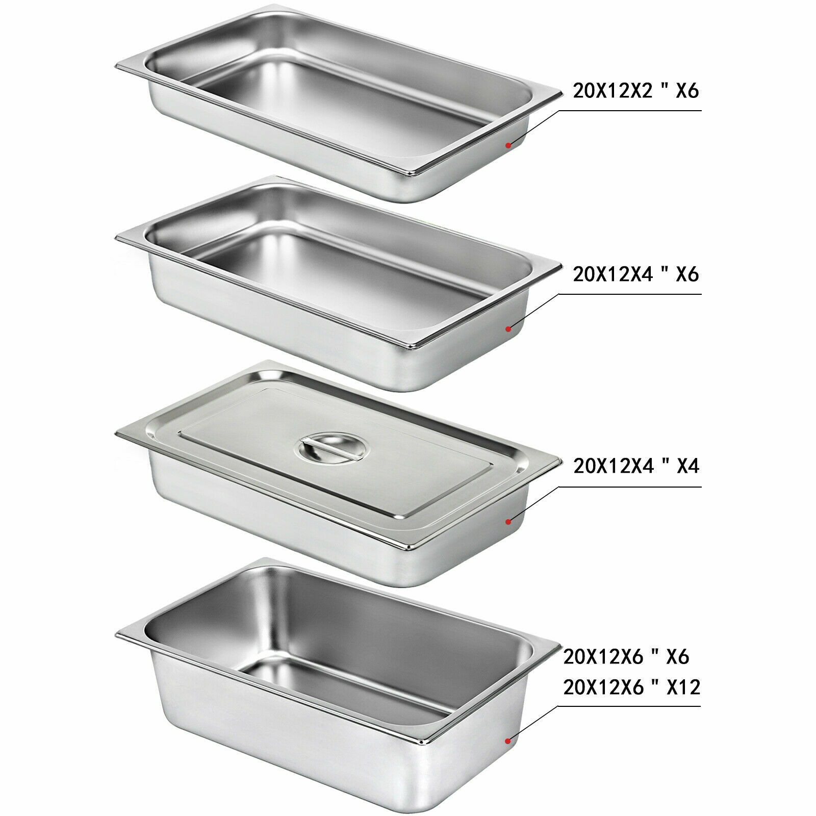 VEVOR 2″4″6″ Deep Steam Table Pans Full Size Food Pan Hotel Prep Stainless Steel