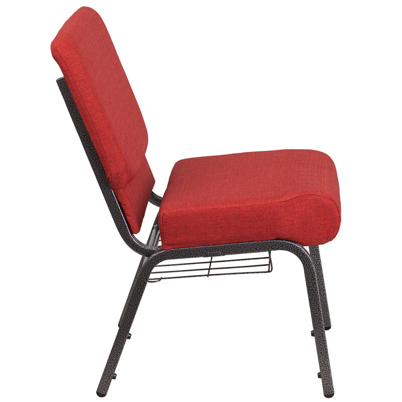 50x Crimson Red 21» Wide Church Chairs Silver Frame Book Rack 4” Seat Cushion